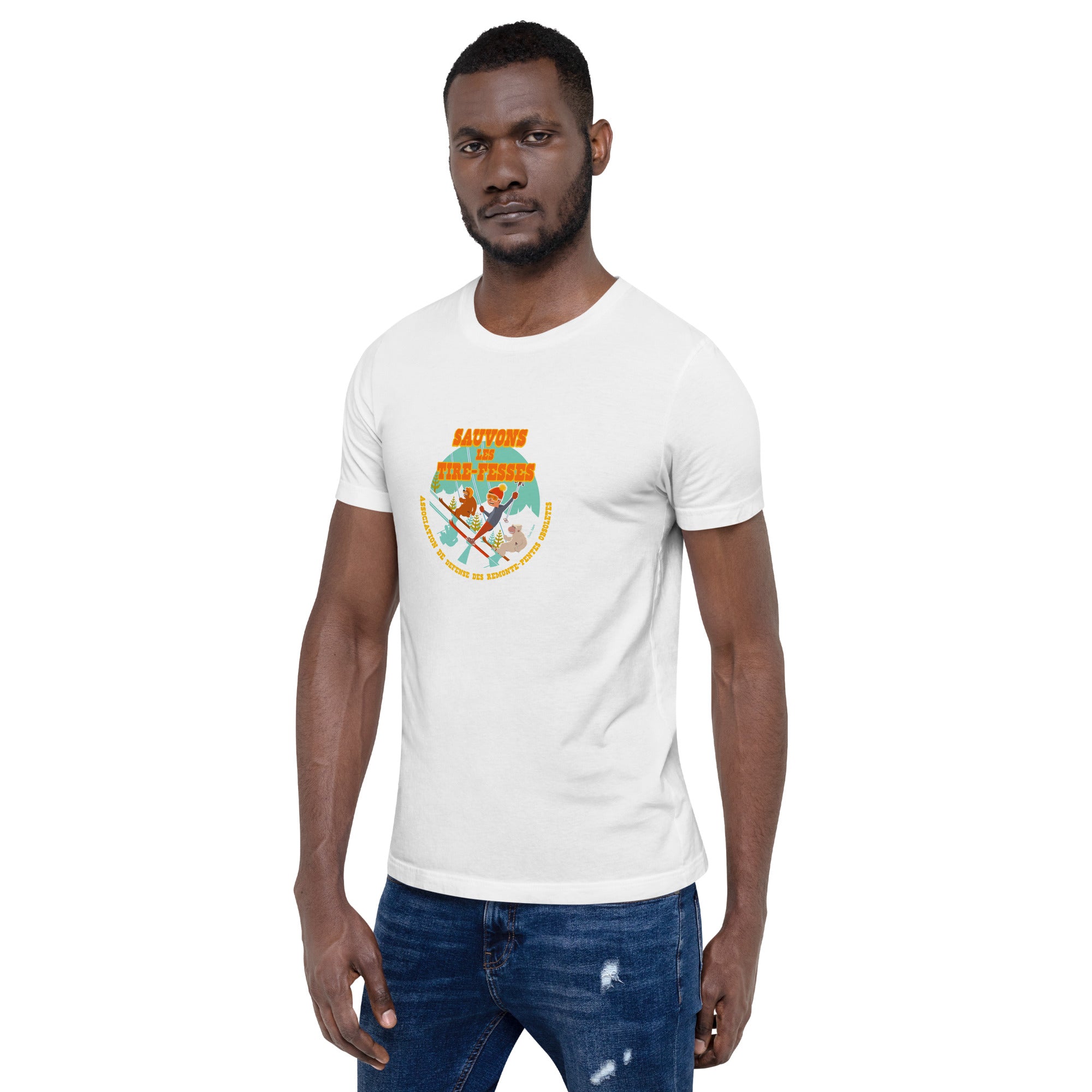 T-shirt en coton unisexe Sauvons les Tires-fesses sur couleurs claires