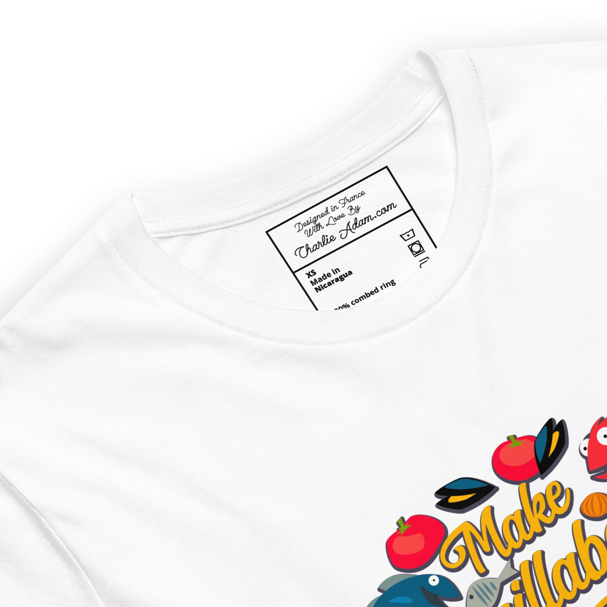 T-shirt en coton unisexe Make Bouillabaisse Not War sur couleurs claires