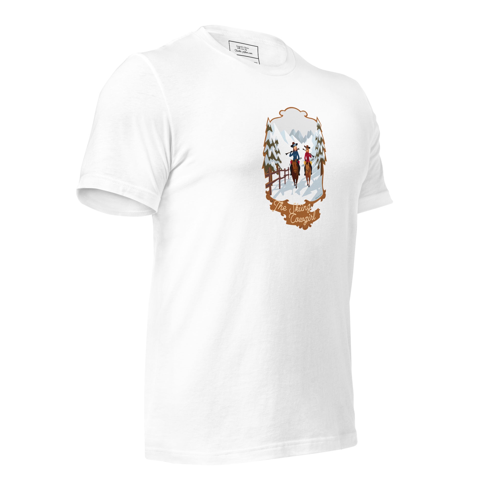 T-shirt en coton unisexe The Skiing Cowgirl sur fond clair