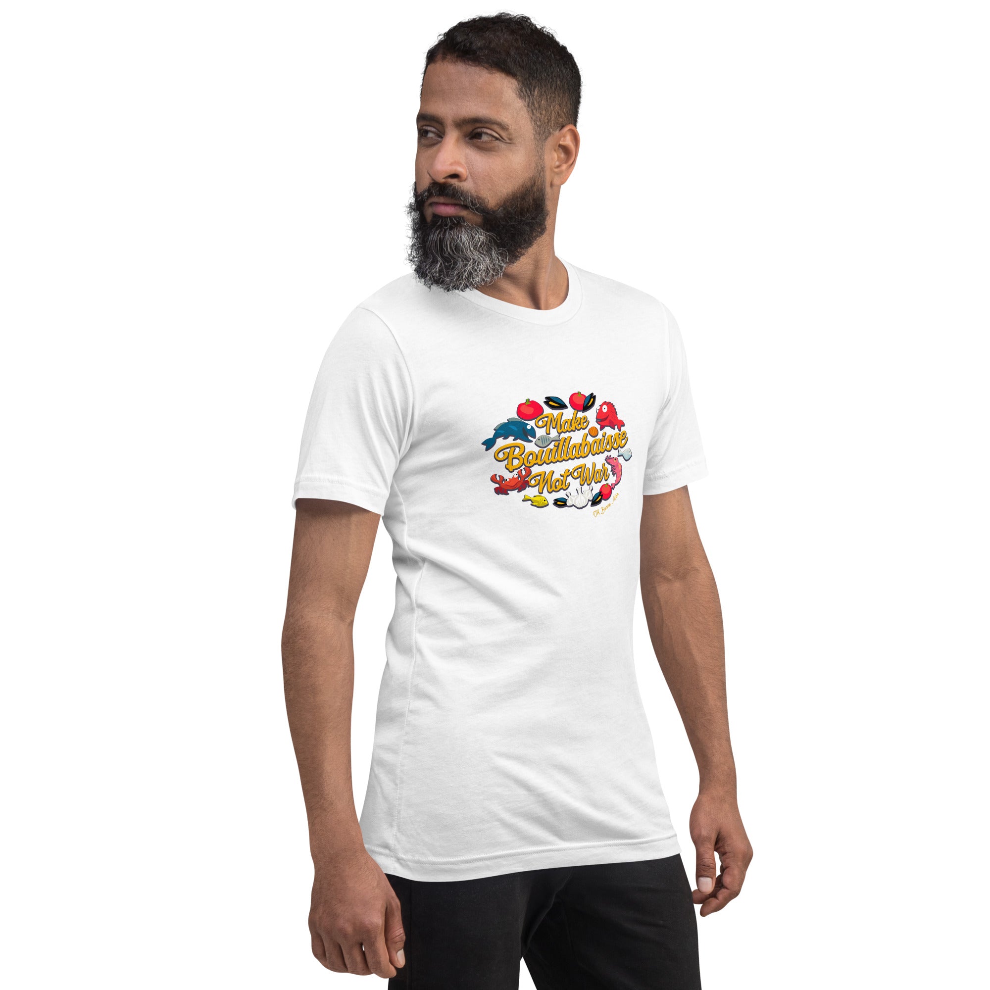 T-shirt en coton unisexe Make Bouillabaisse Not War sur couleurs claires