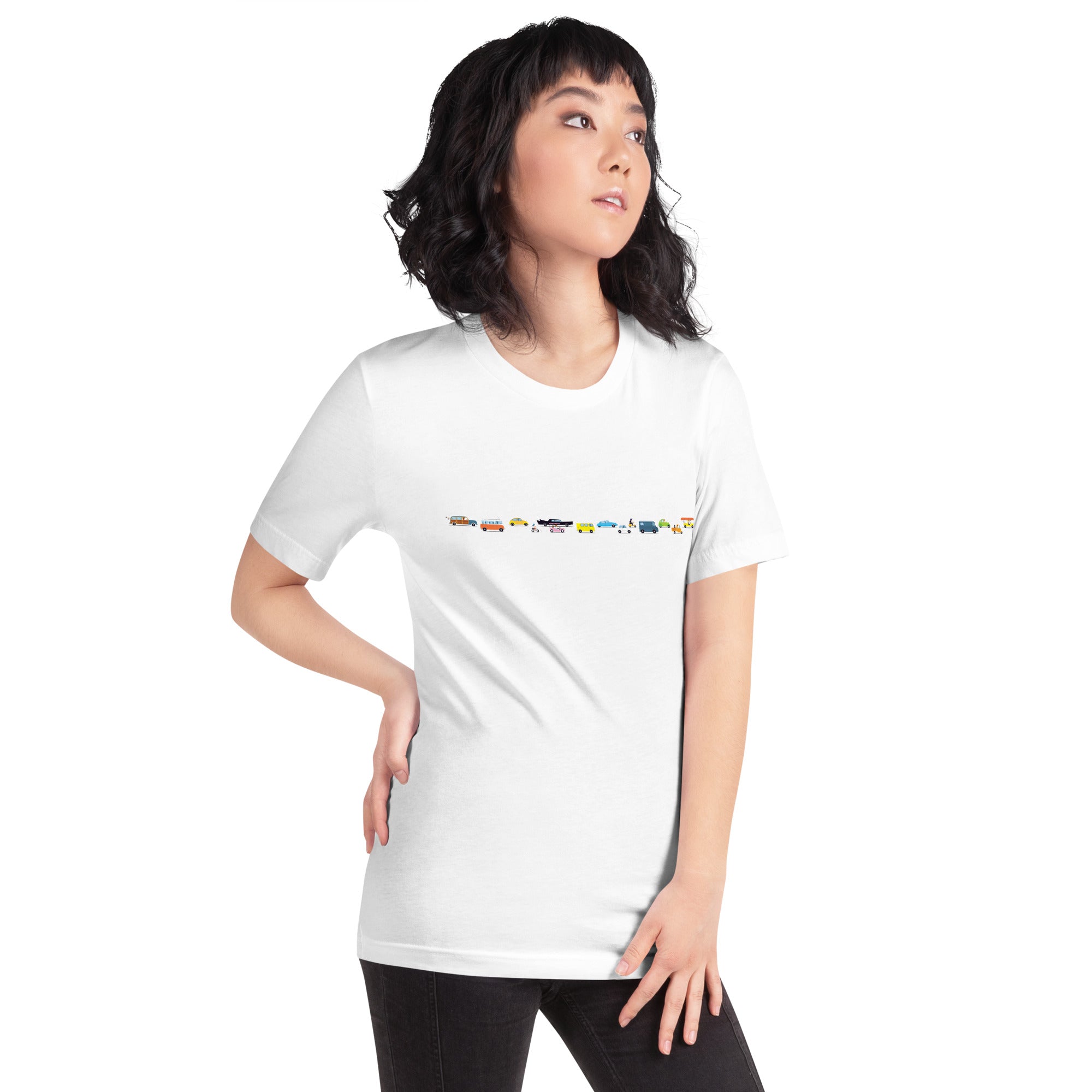 T-shirt en coton unisexe Vintage Cars Traffic Jam sur couleurs claires