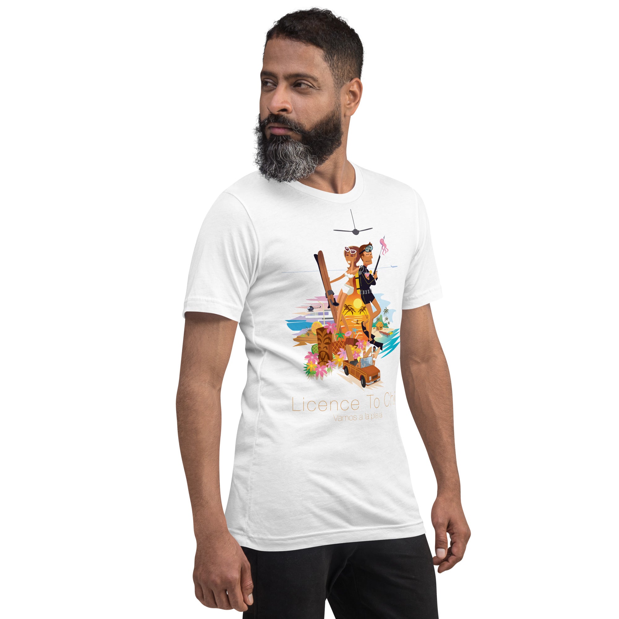 T-shirt en coton unisexe License to Chill Vamos a la playa sur couleurs claires