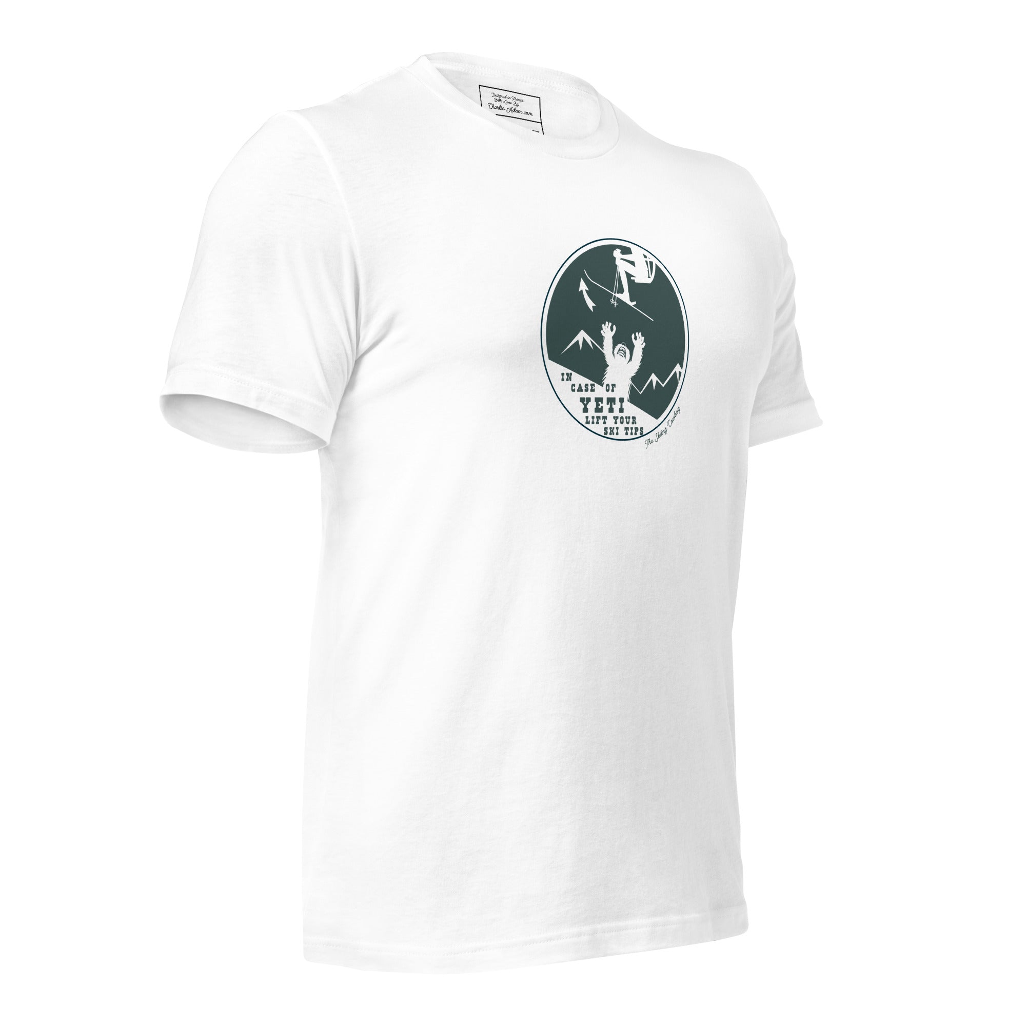 T-shirt en coton unisexe In case of Yeti, lift your ski tips sur couleurs claires
