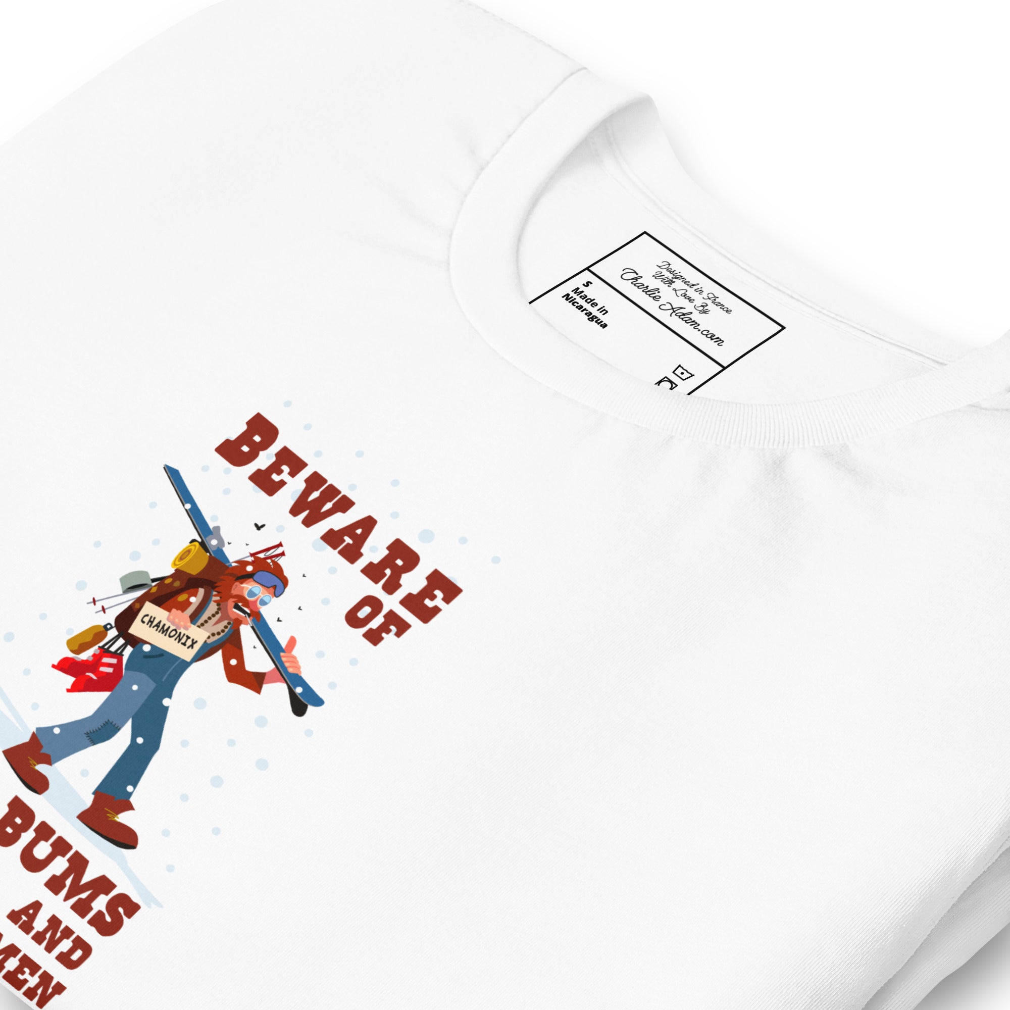 T-shirt en coton unisexe Beware of ski bums, drunks and loose women sur couleurs claires