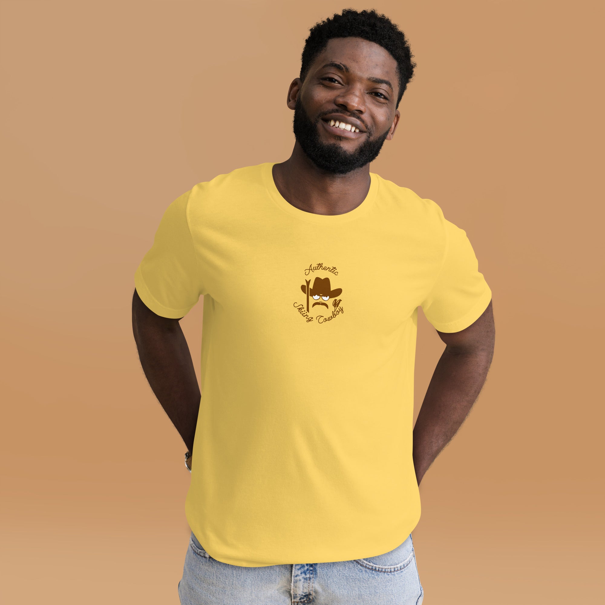 Unisex cotton t-shirt Authentic Skiing Cowboy on bright colors