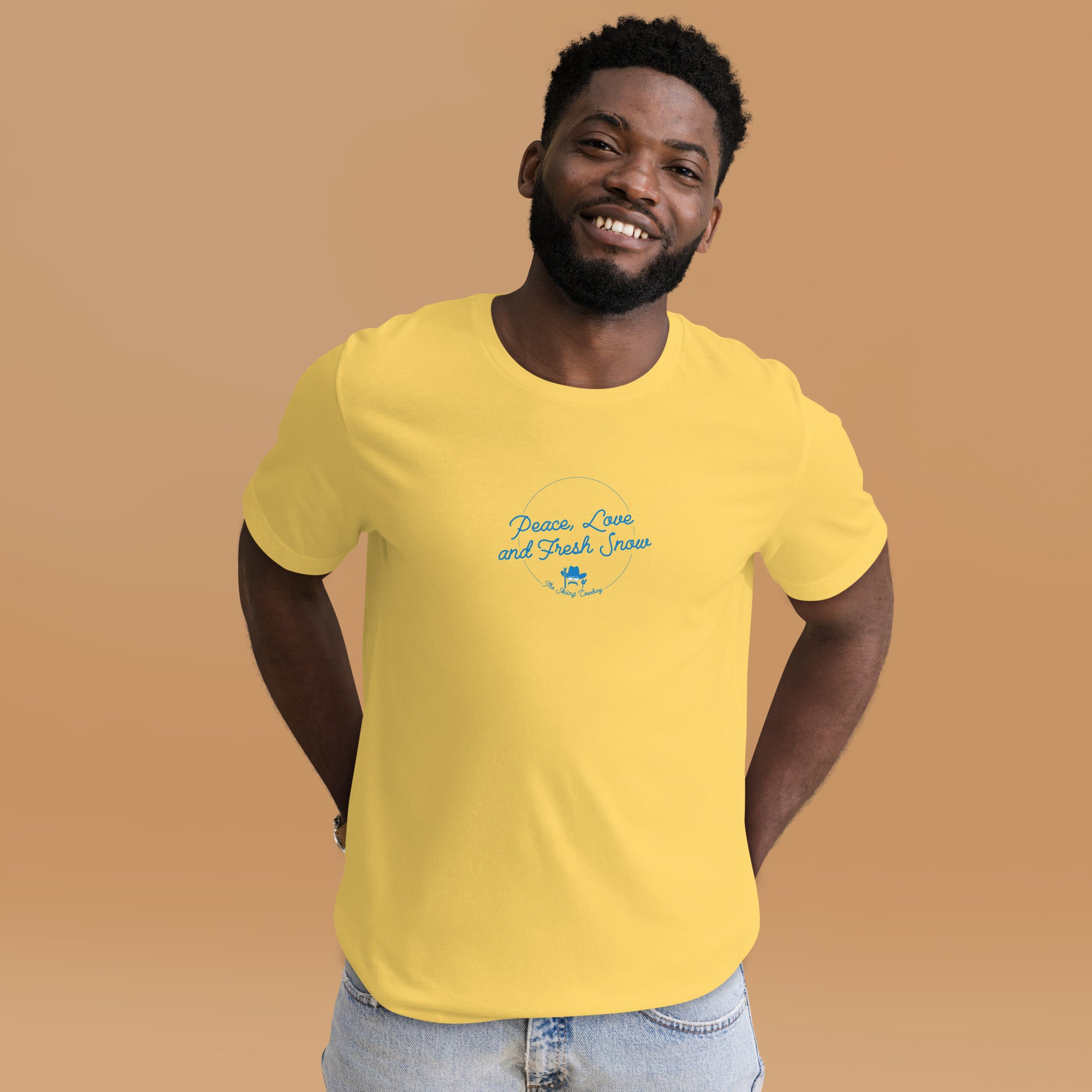 T-shirt en coton unisexe Peace, Love and Fresh Snow sur couleurs vives