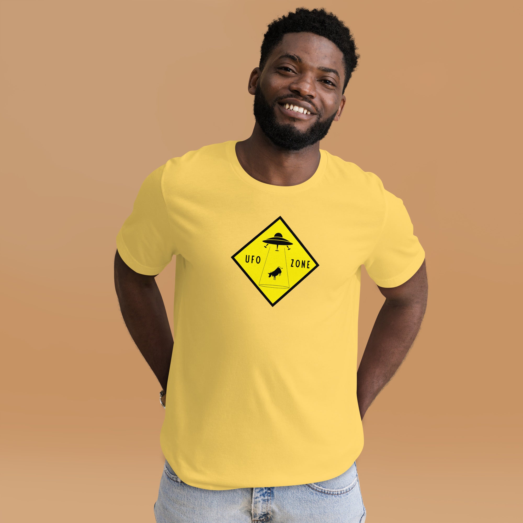 Unisex cotton t-shirt UFO Zone on bright colors
