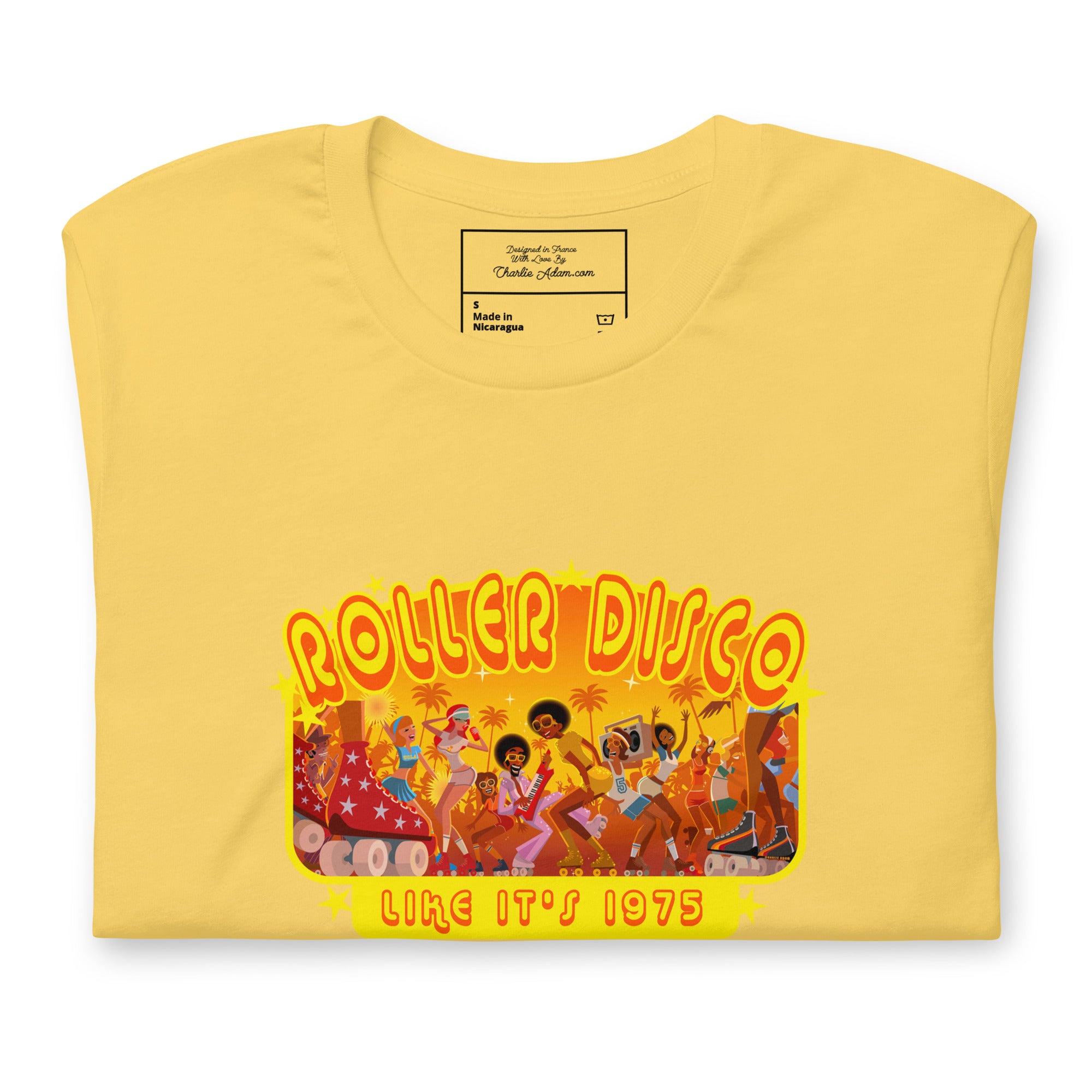 T-shirt en coton unisexe Roller Disco 1975 sur couleurs vives