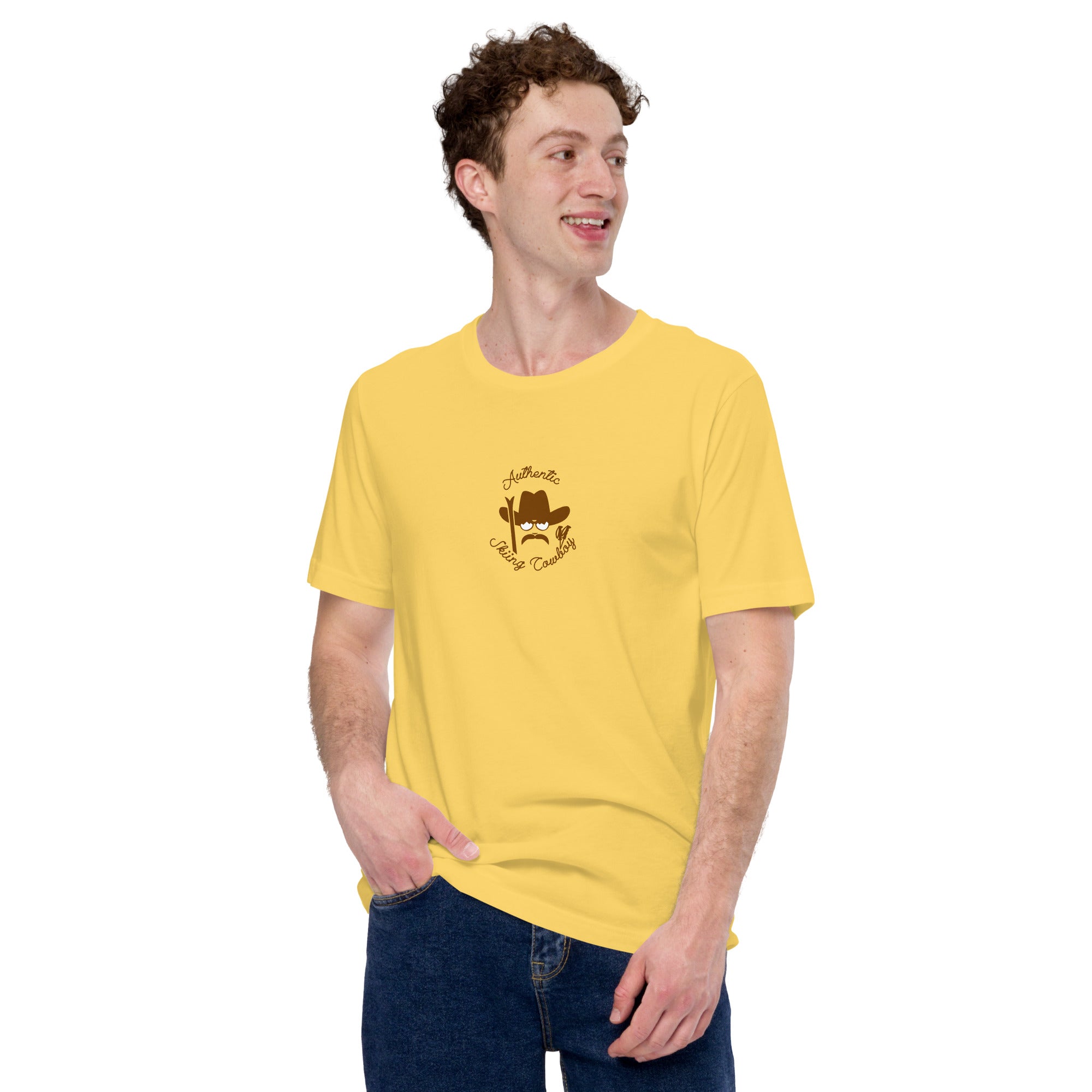 Unisex cotton t-shirt Authentic Skiing Cowboy on bright colors
