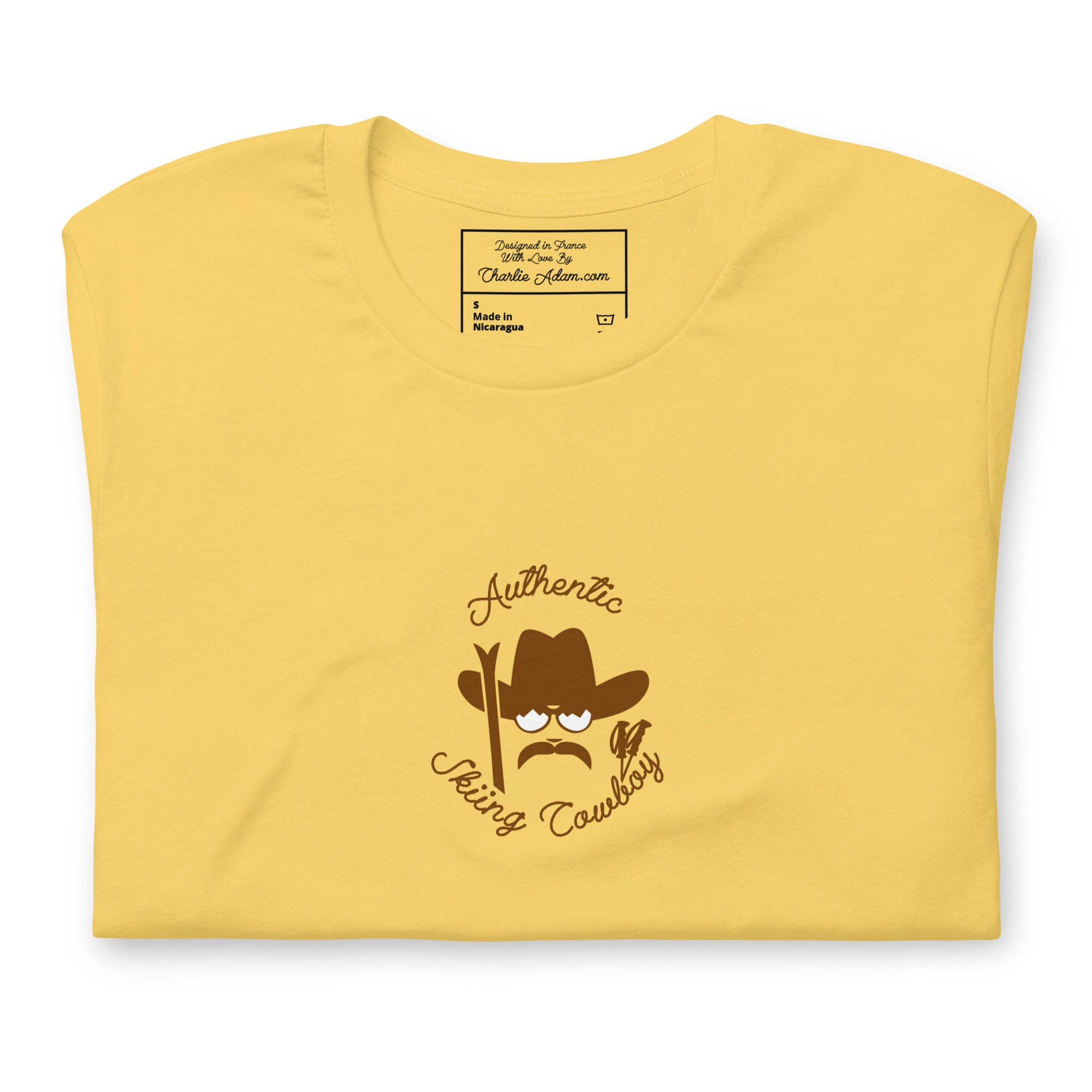 Unisex cotton t-shirt Authentic Skiing Cowboy on bright colors