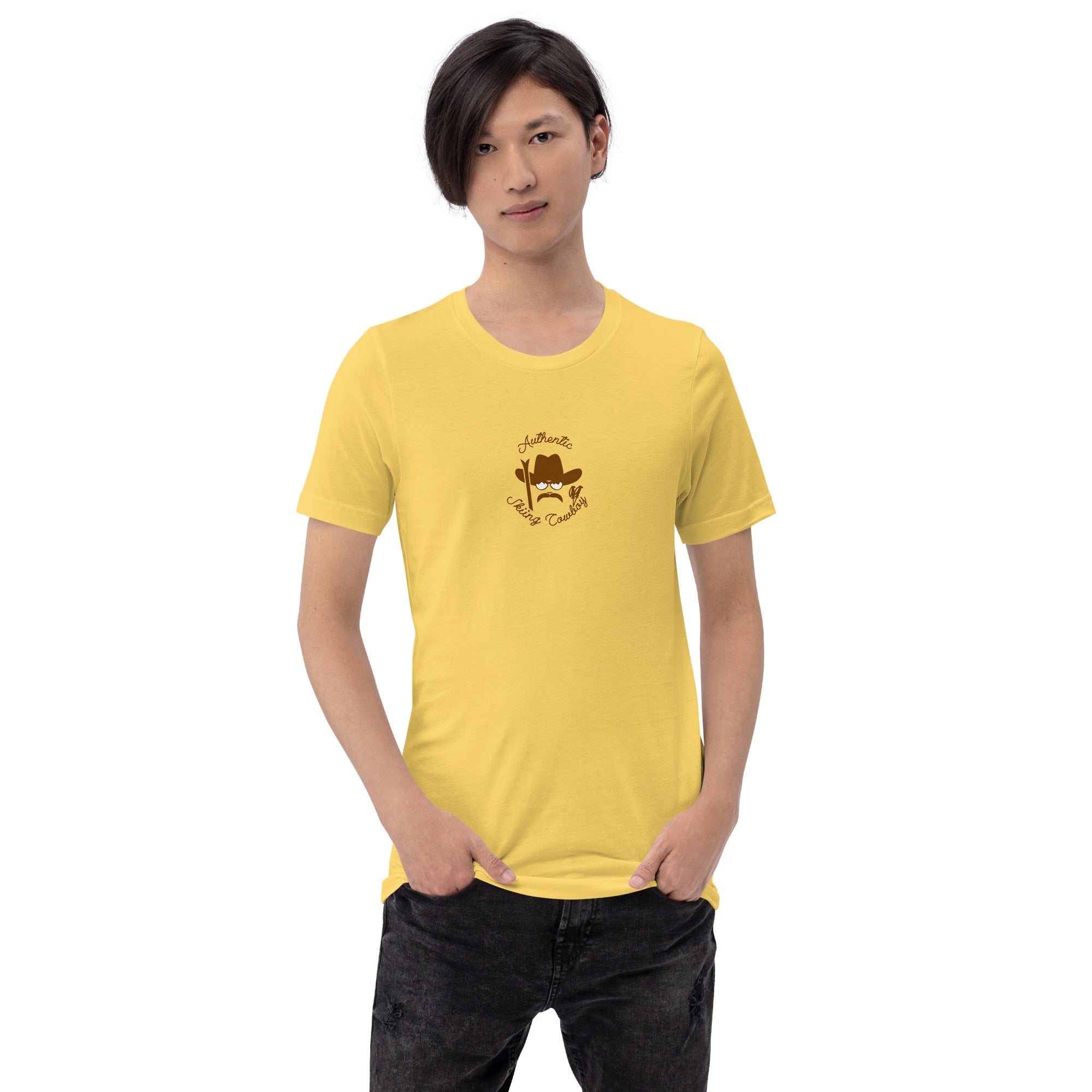 Unisex cotton t-shirt Authentic Skiing Cowboy on bright colors