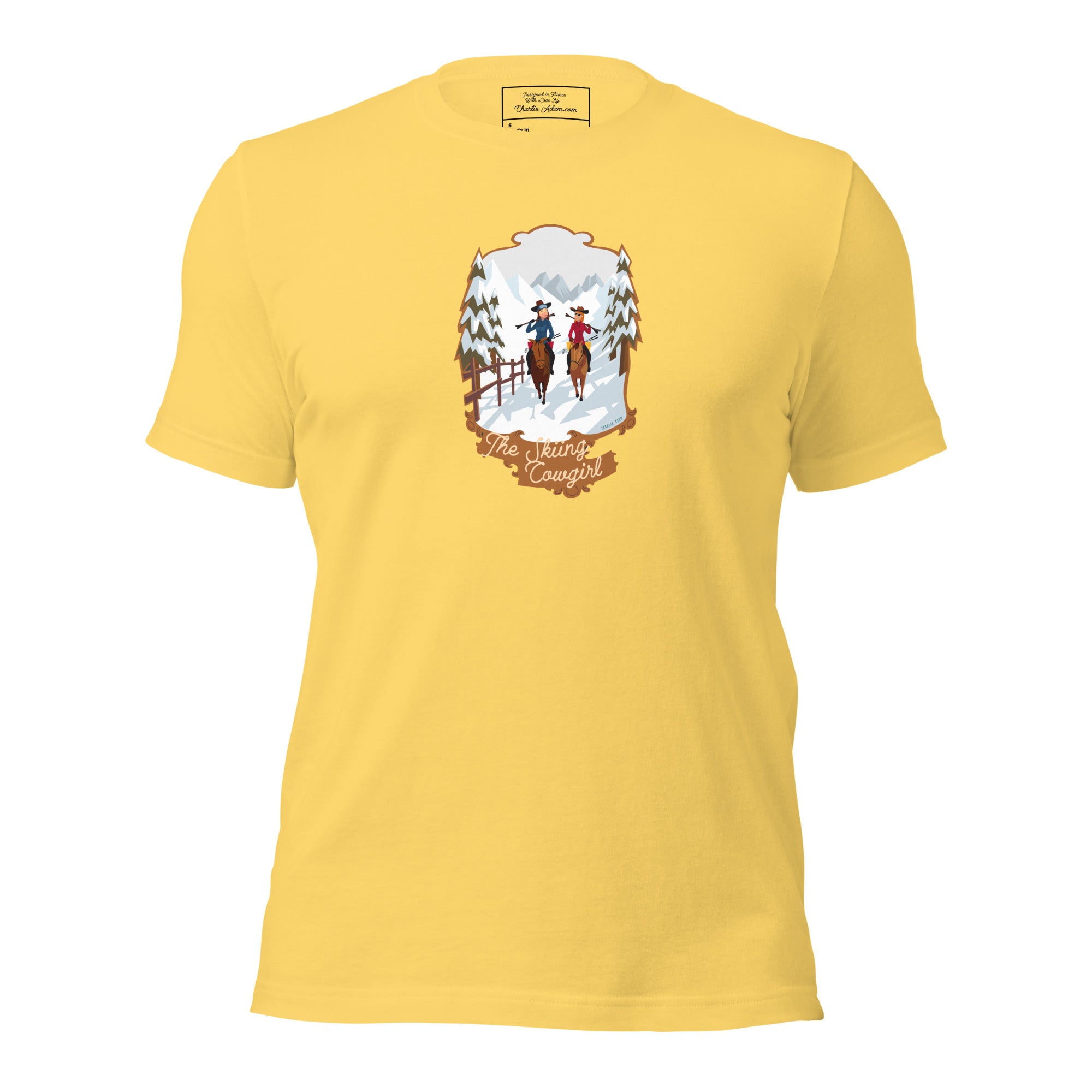 T-shirt en coton unisexe The Skiing Cowgirl sur couleurs vives
