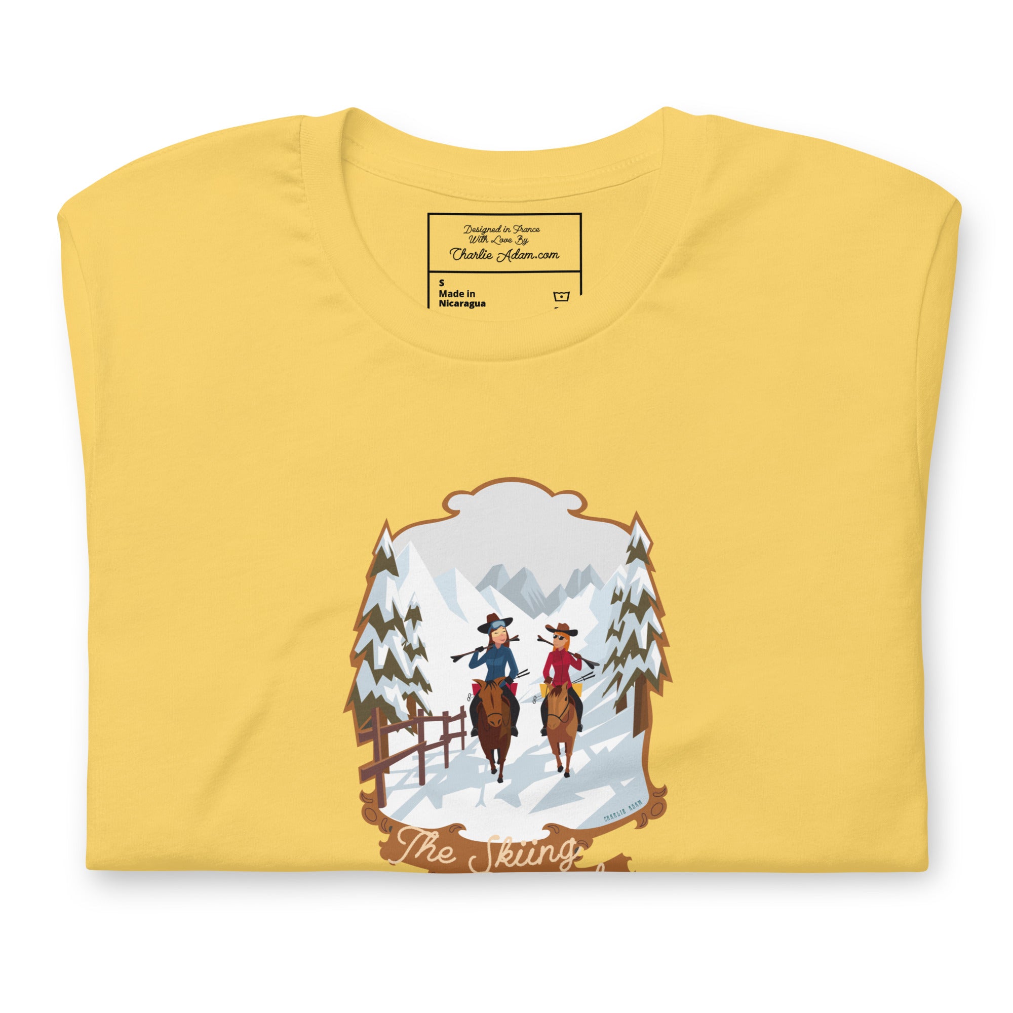 T-shirt en coton unisexe The Skiing Cowgirl sur couleurs vives