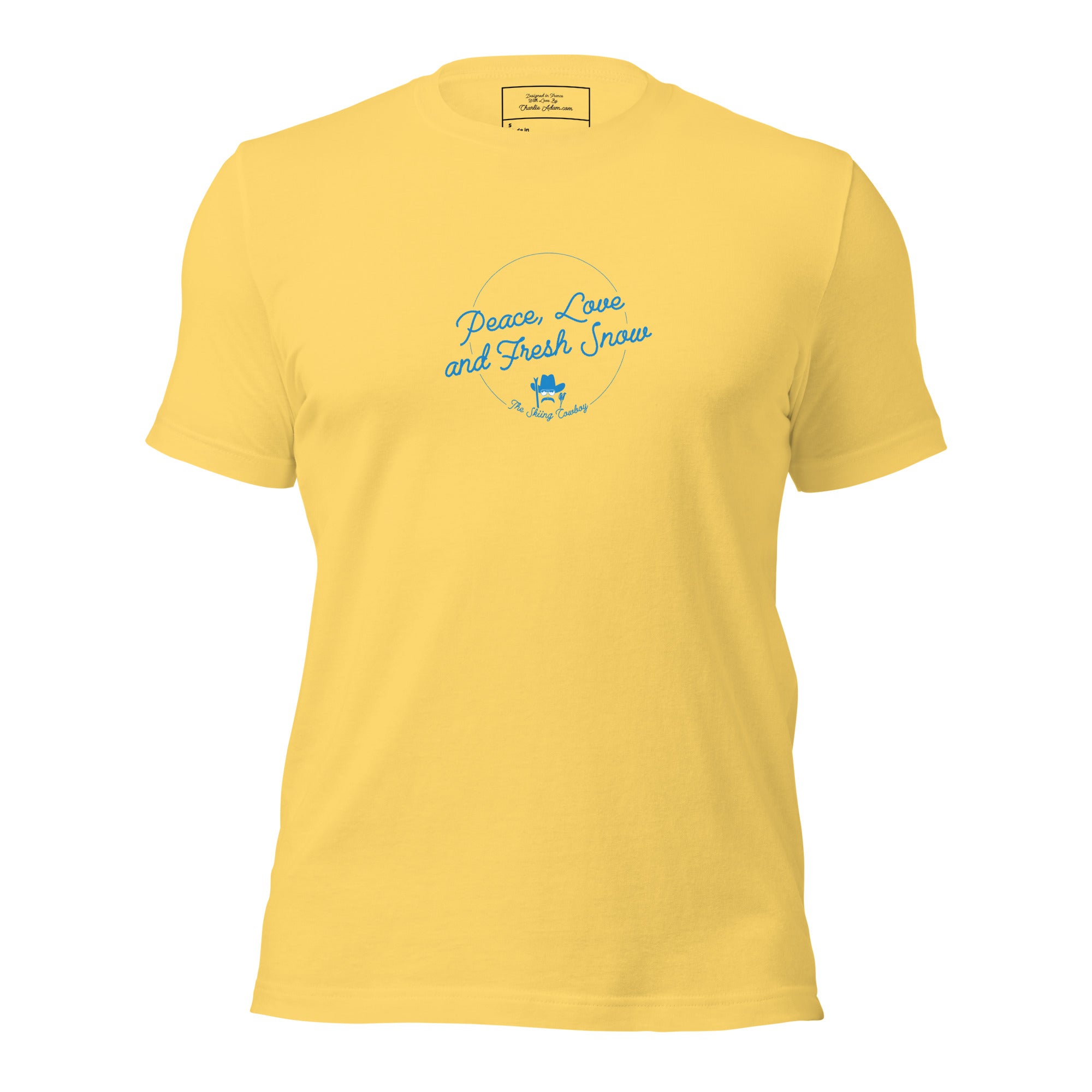 T-shirt en coton unisexe Peace, Love and Fresh Snow sur couleurs vives