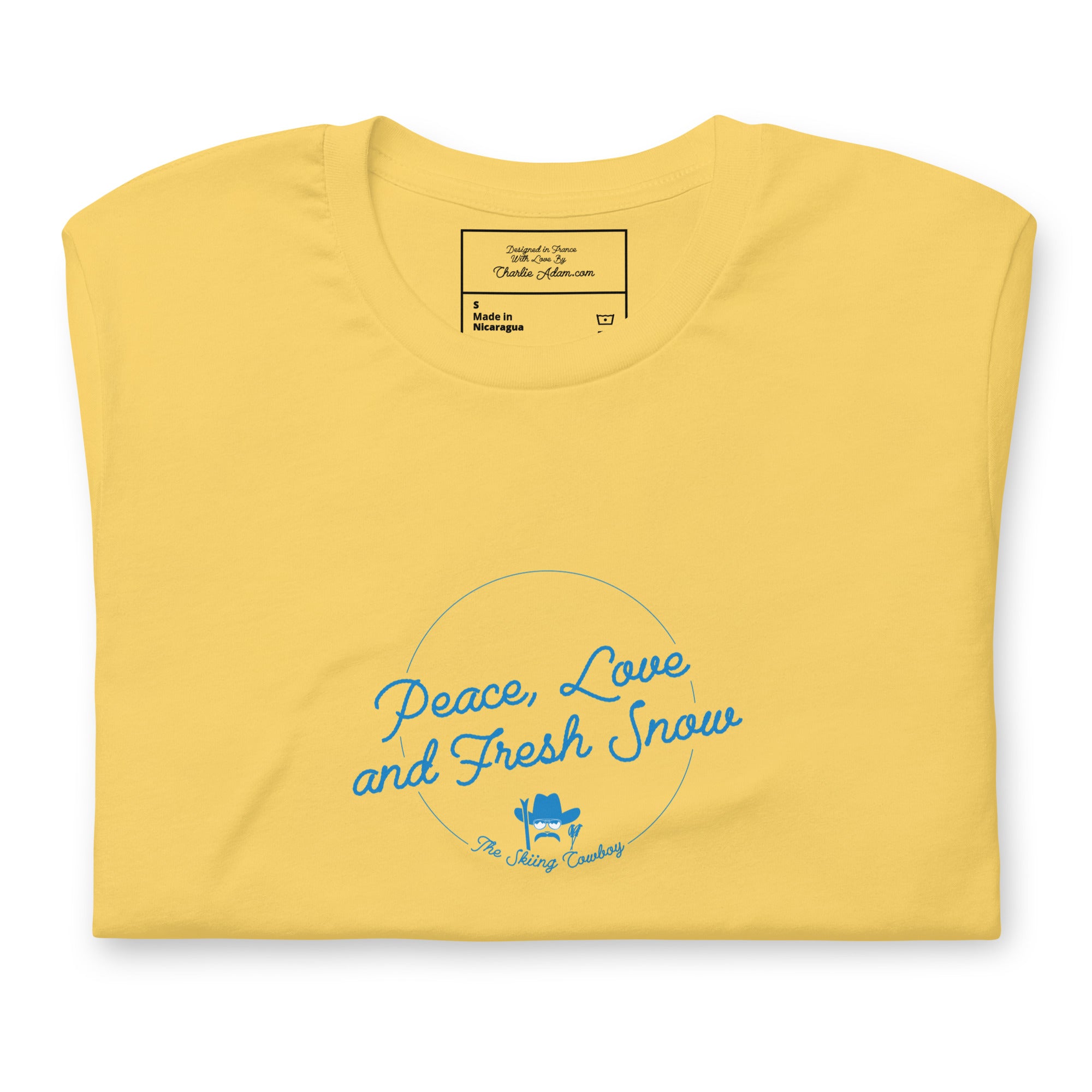 T-shirt en coton unisexe Peace, Love and Fresh Snow sur couleurs vives