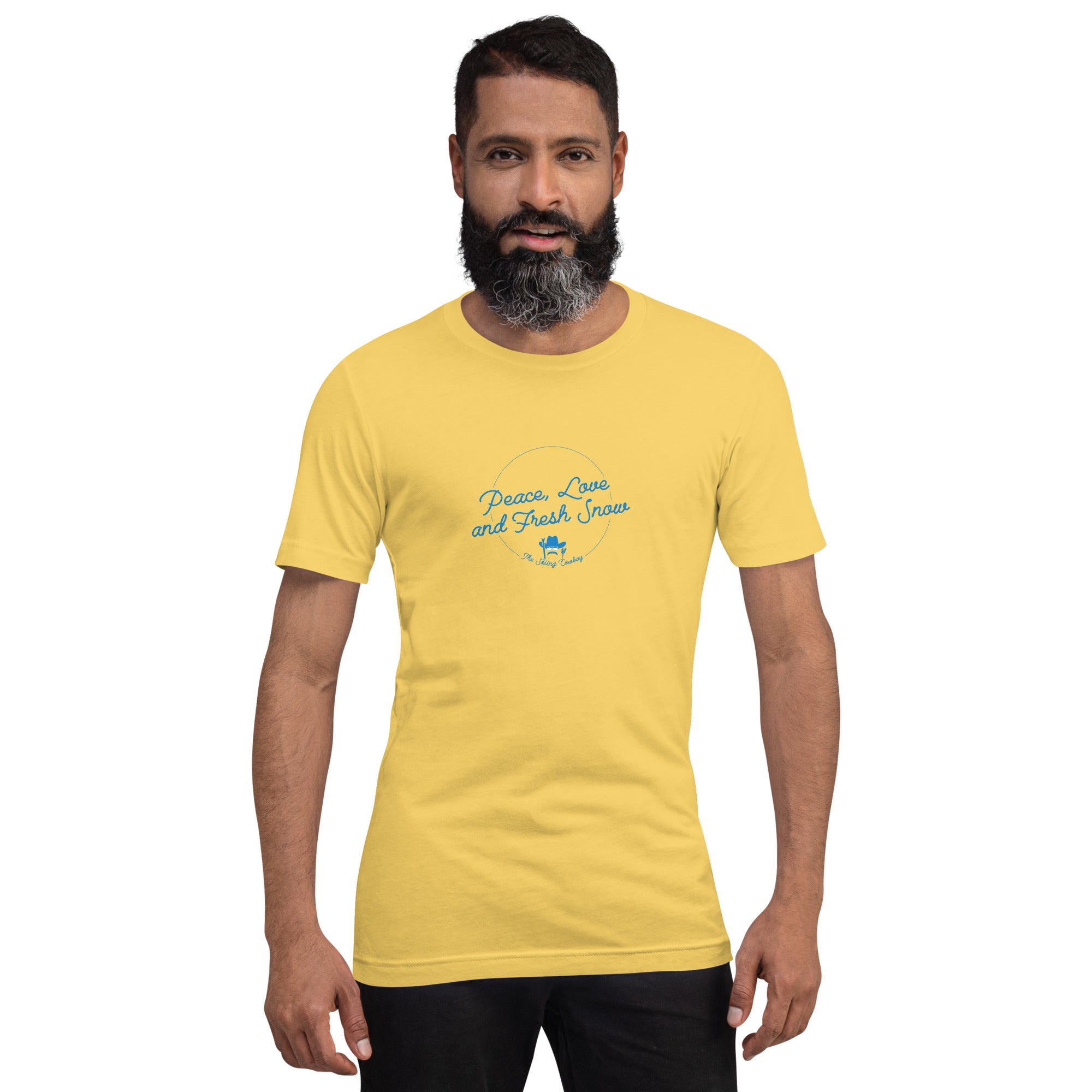 T-shirt en coton unisexe Peace, Love and Fresh Snow sur couleurs vives