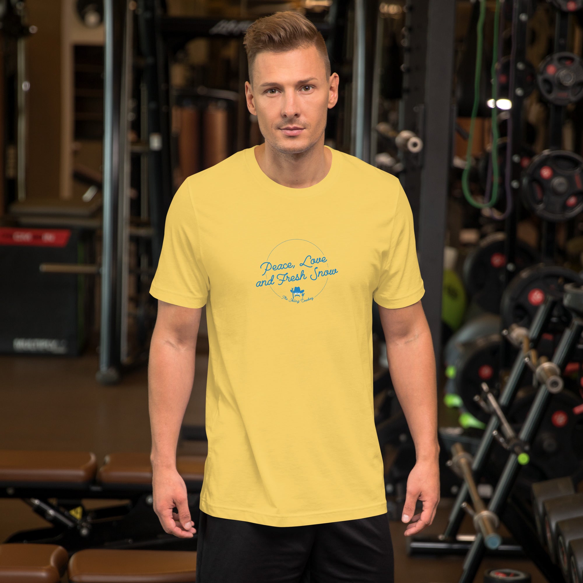 T-shirt en coton unisexe Peace, Love and Fresh Snow sur couleurs vives