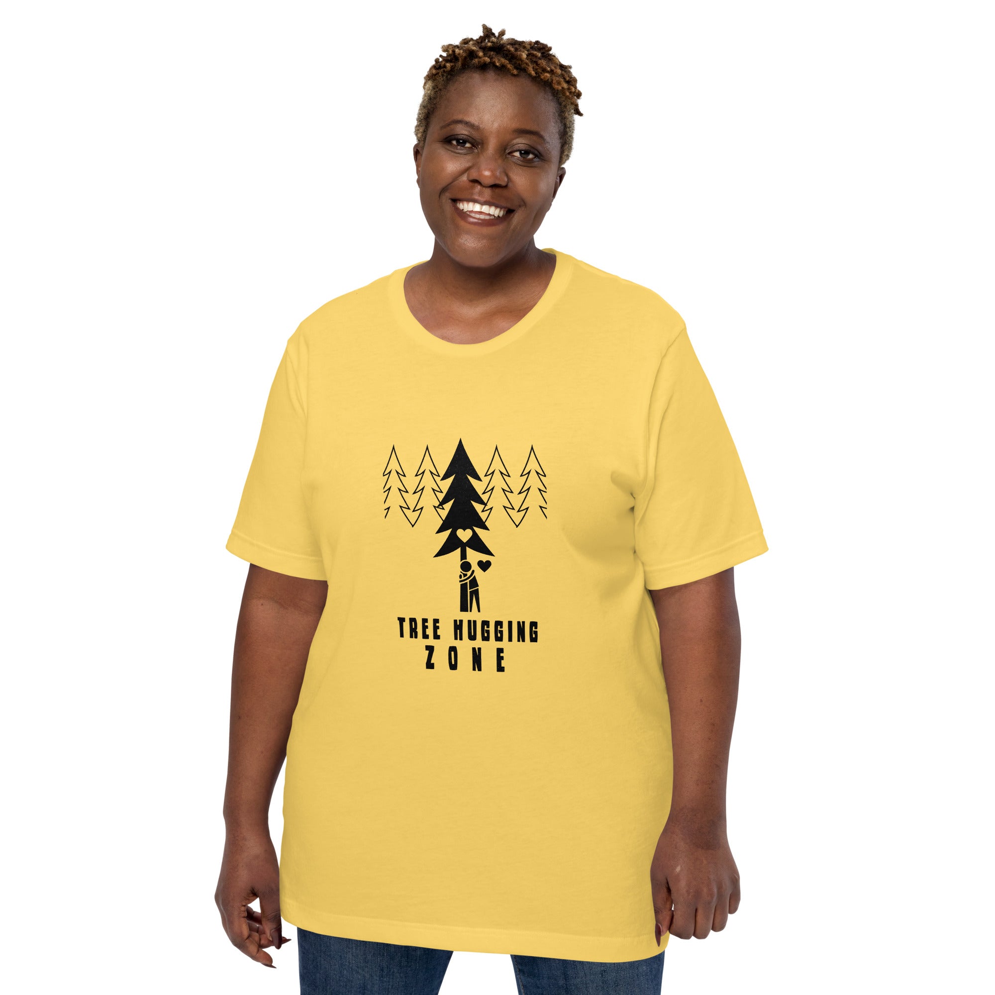 Unisex cotton t-shirt Tree hugging zone on bright colors
