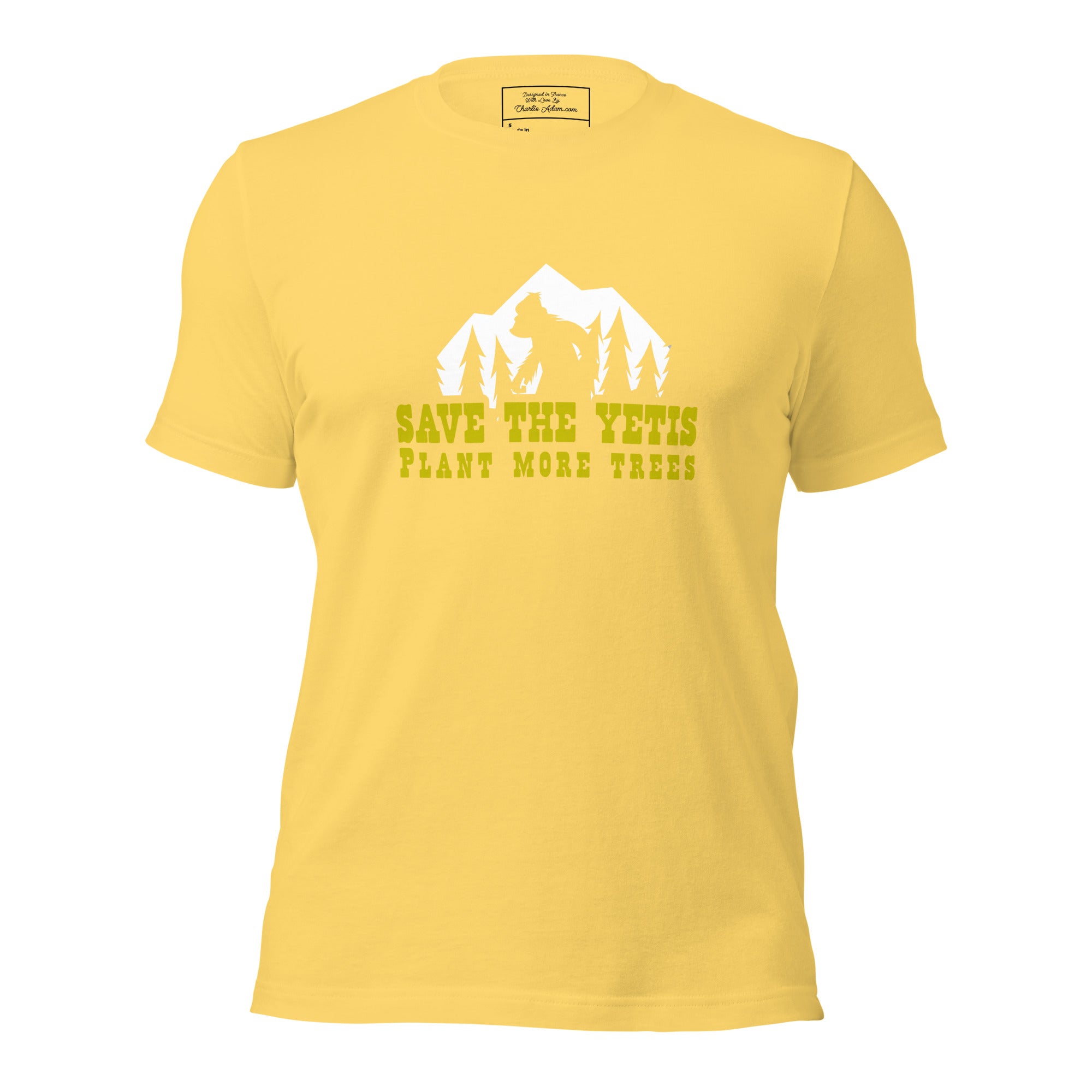 Unisex cotton t-shirt Save the Yetis Plant more Trees on bright colors (front & back)