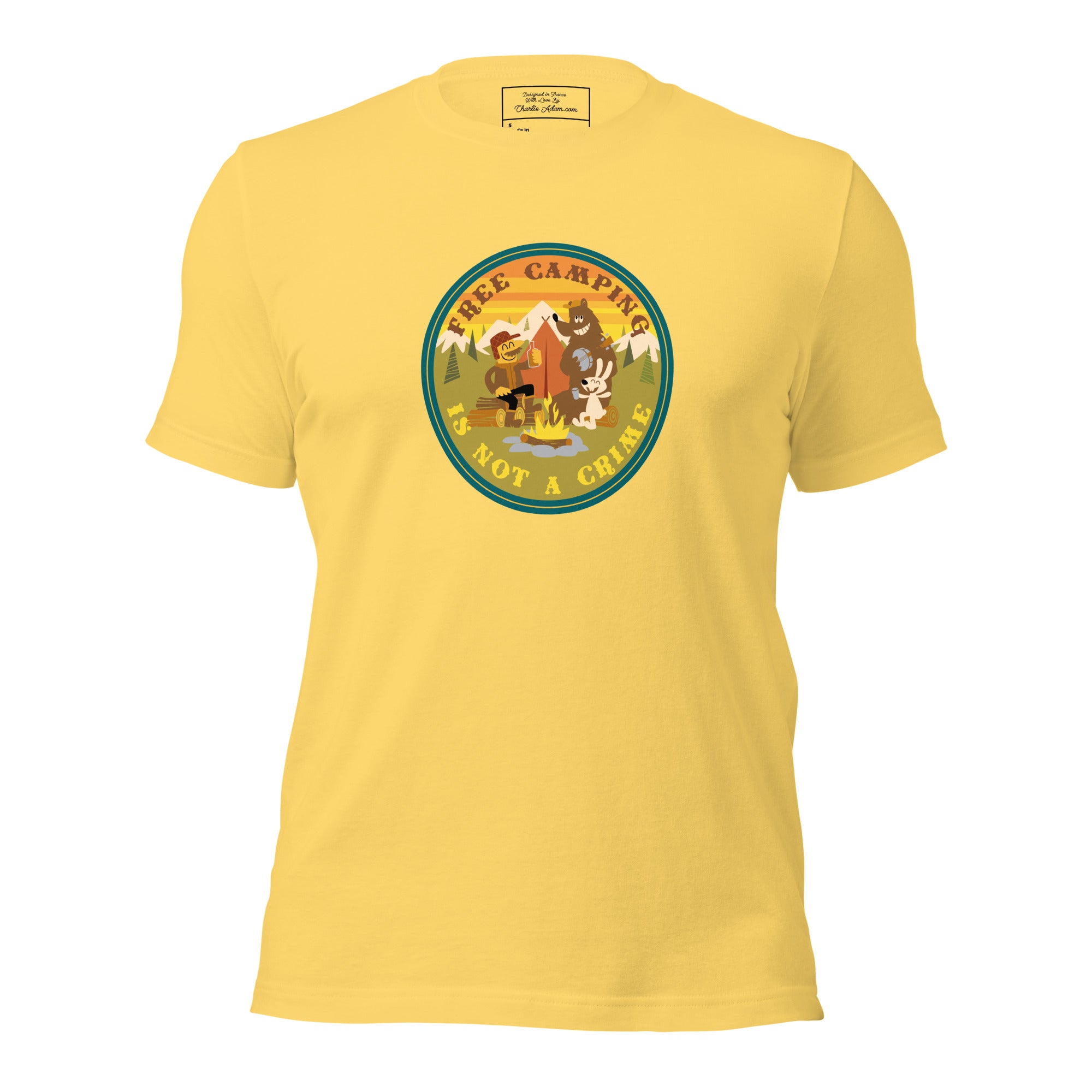 Unisex cotton t-shirt Free Camping is not a Crime on bright colors