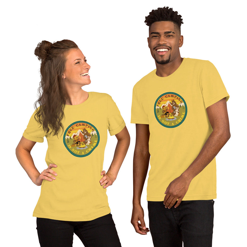 Unisex cotton t-shirt Free Camping is not a Crime on bright colors