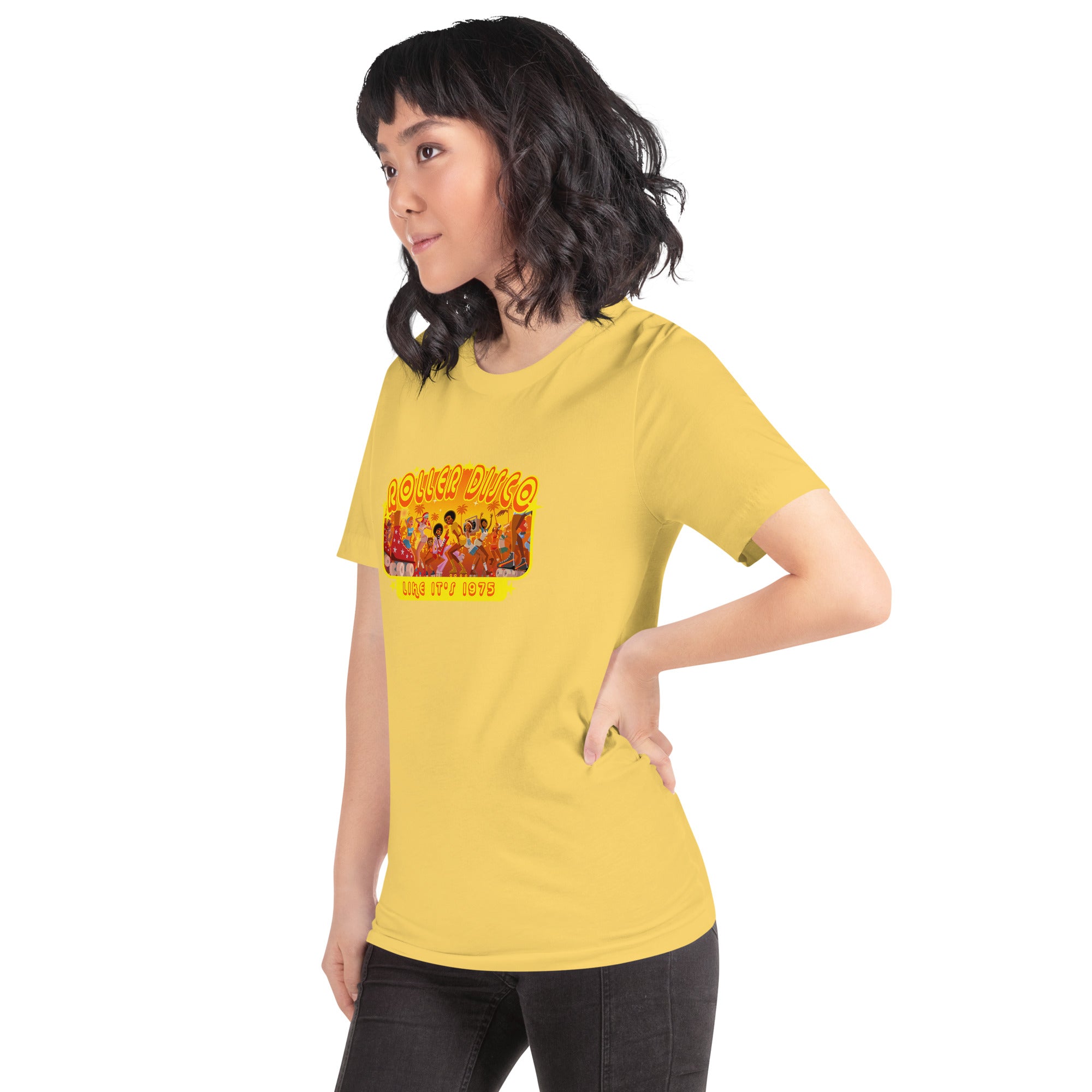 T-shirt en coton unisexe Roller Disco 1975 sur couleurs vives