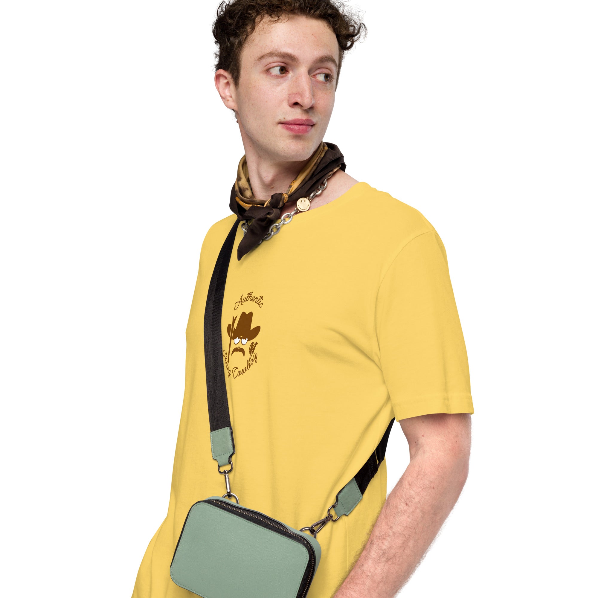 Unisex cotton t-shirt Authentic Skiing Cowboy on bright colors