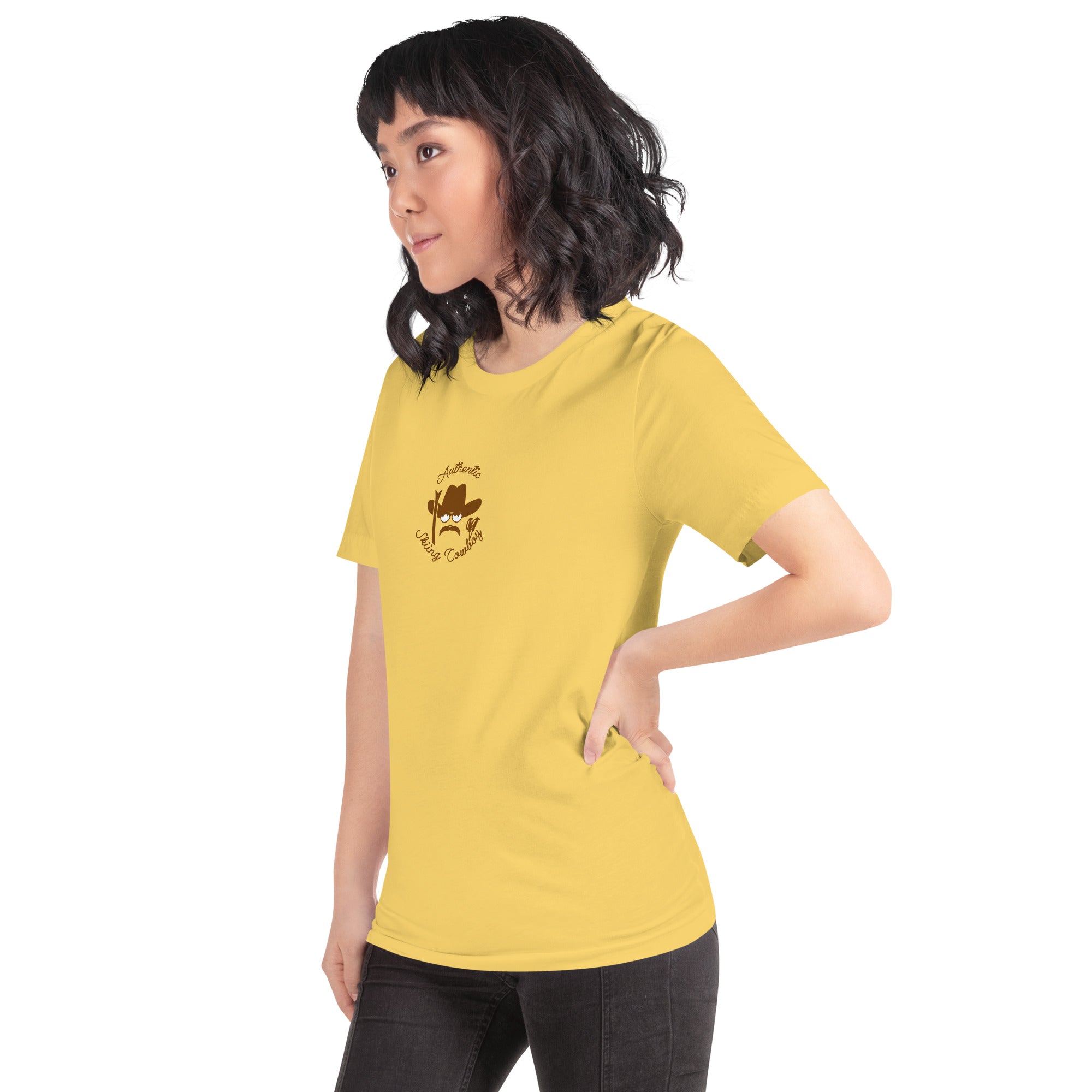 Unisex cotton t-shirt Authentic Skiing Cowboy on bright colors