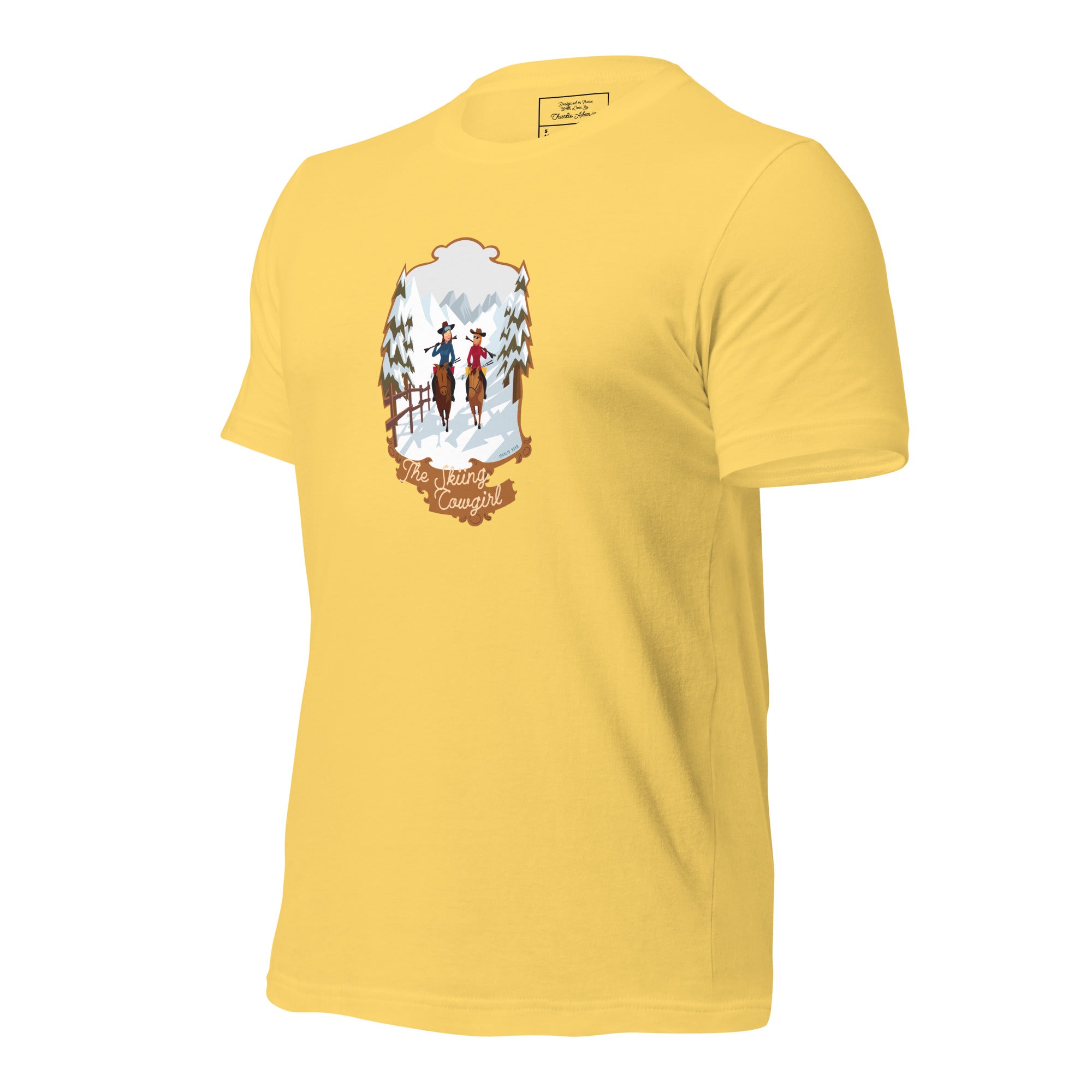 T-shirt en coton unisexe The Skiing Cowgirl sur couleurs vives