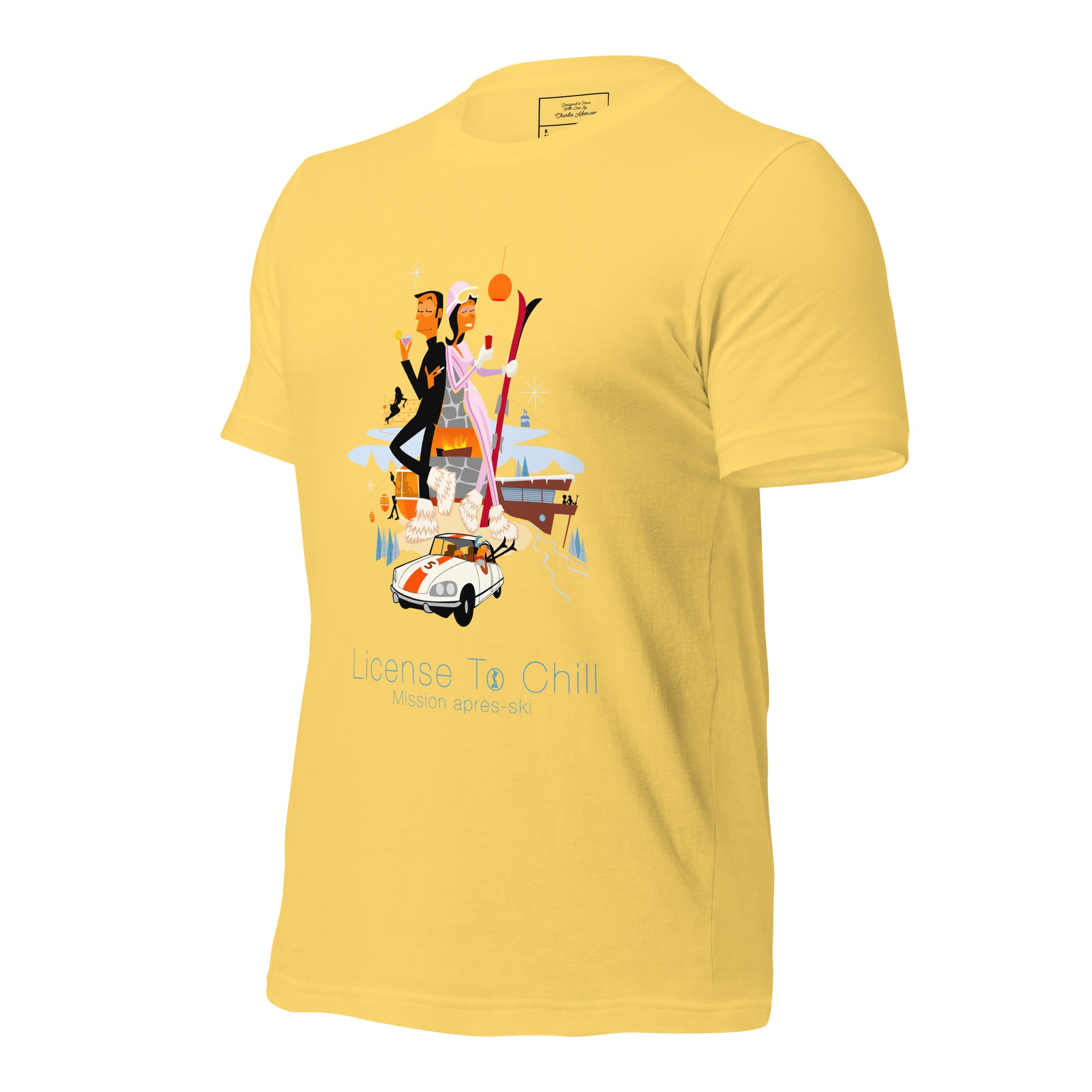 Unisex cotton t-shirt License to Chill Mission Après-Ski on bright colors