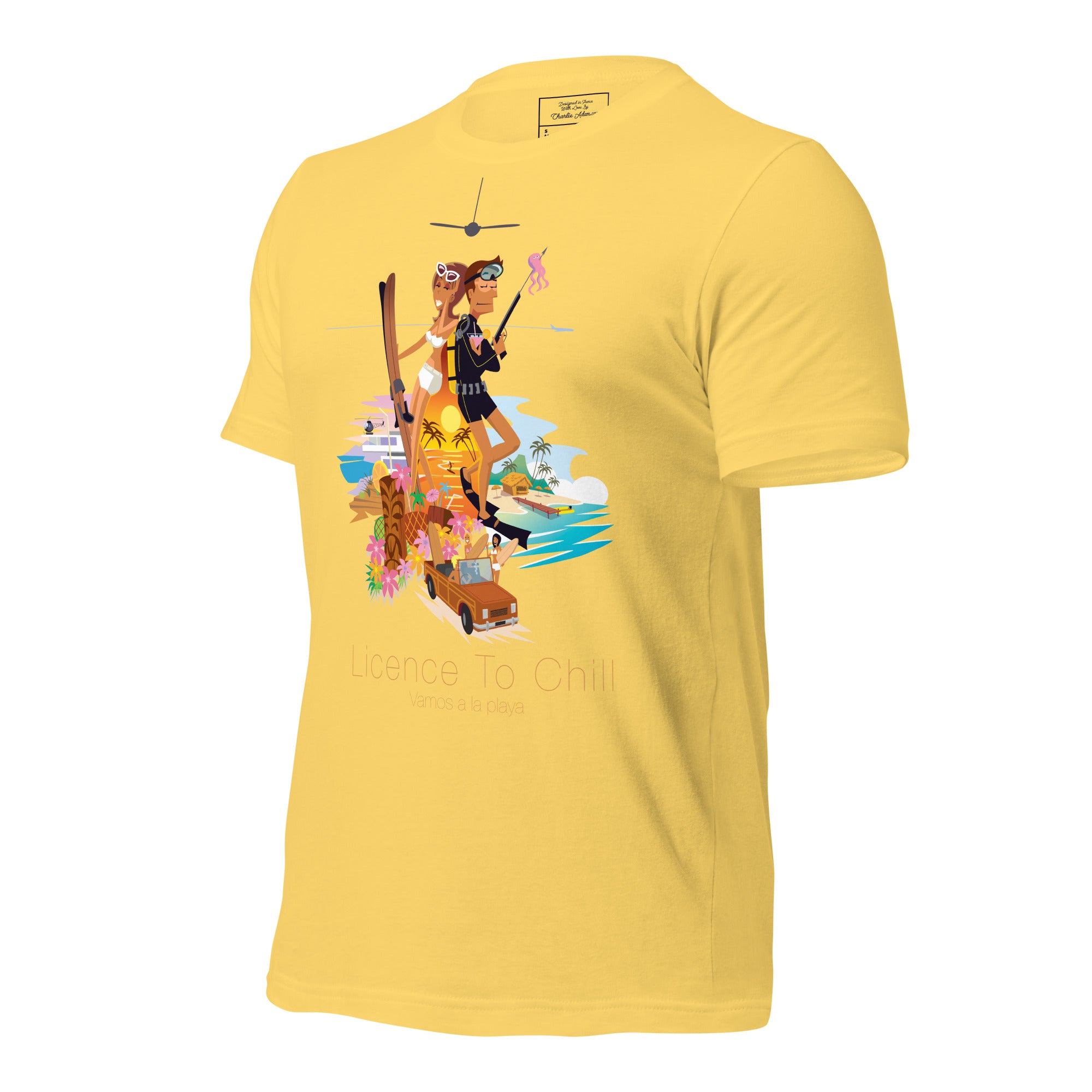 Unisex cotton t-shirt License to Chill Vamos a la Playa on bright colors