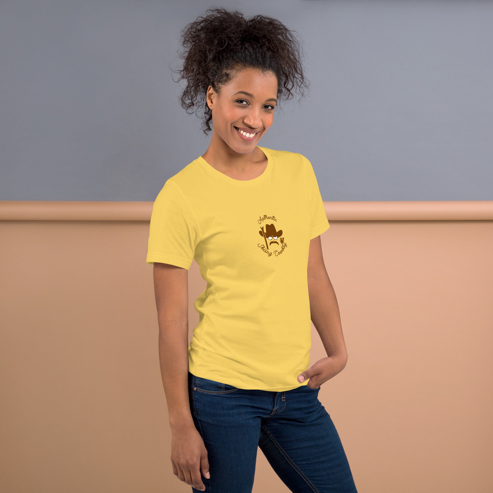 Unisex cotton t-shirt Authentic Skiing Cowboy on bright colors