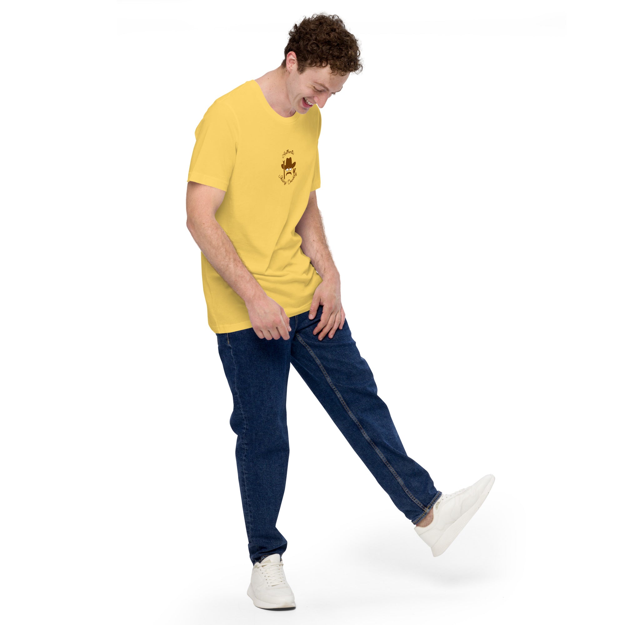 Unisex cotton t-shirt Authentic Skiing Cowboy on bright colors