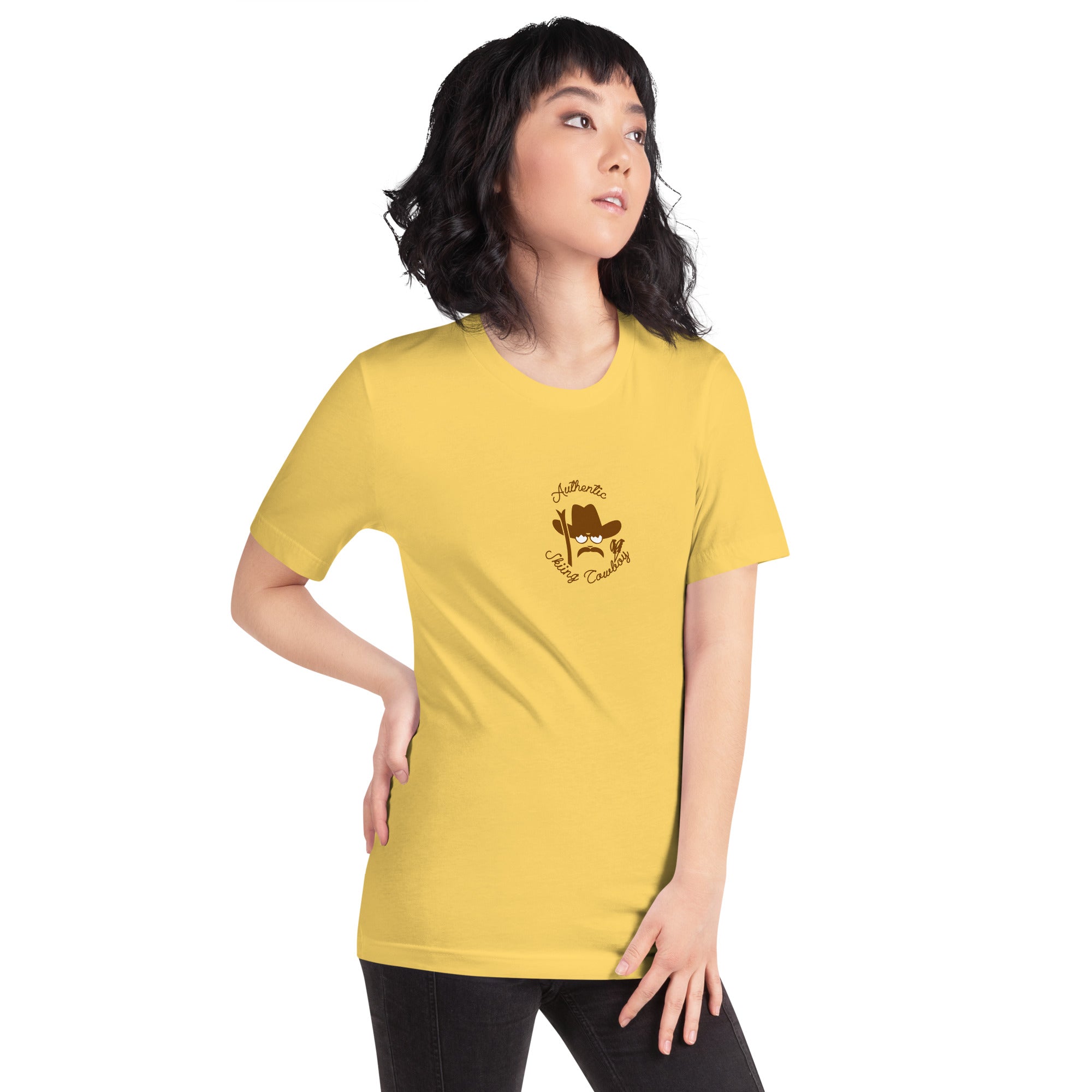 Unisex cotton t-shirt Authentic Skiing Cowboy on bright colors