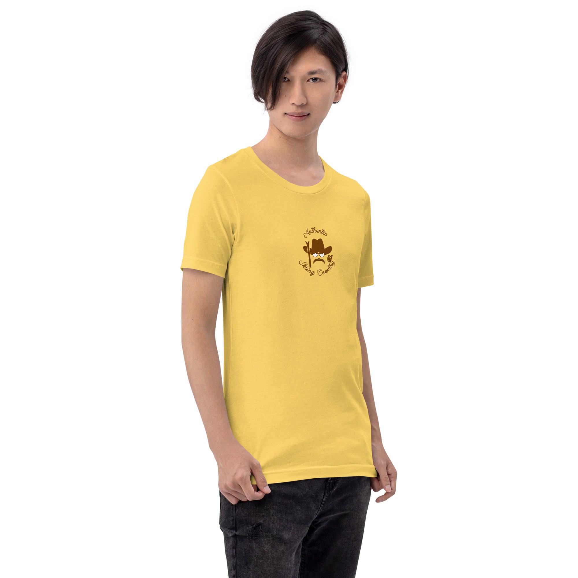 Unisex cotton t-shirt Authentic Skiing Cowboy on bright colors