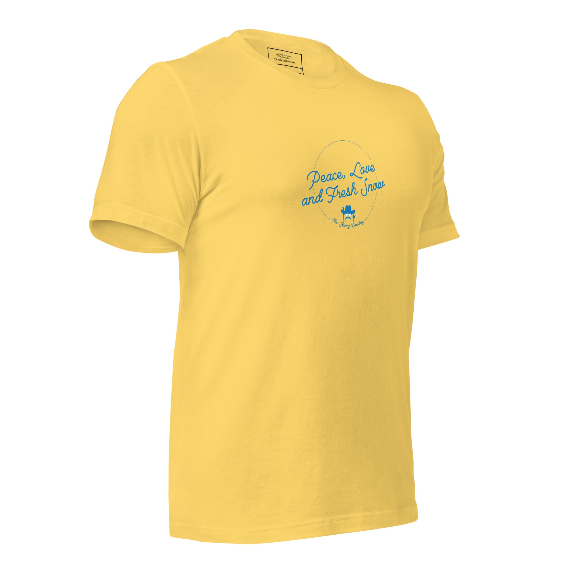 T-shirt en coton unisexe Peace, Love and Fresh Snow sur couleurs vives