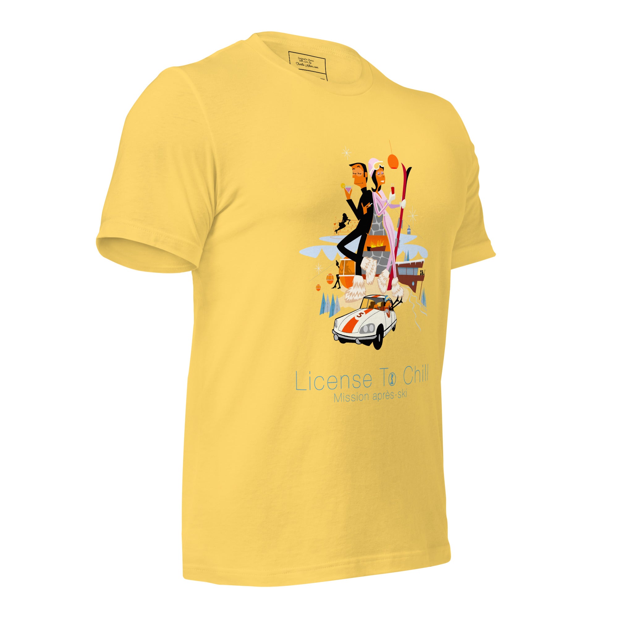 Unisex cotton t-shirt License to Chill Mission Après-Ski on bright colors