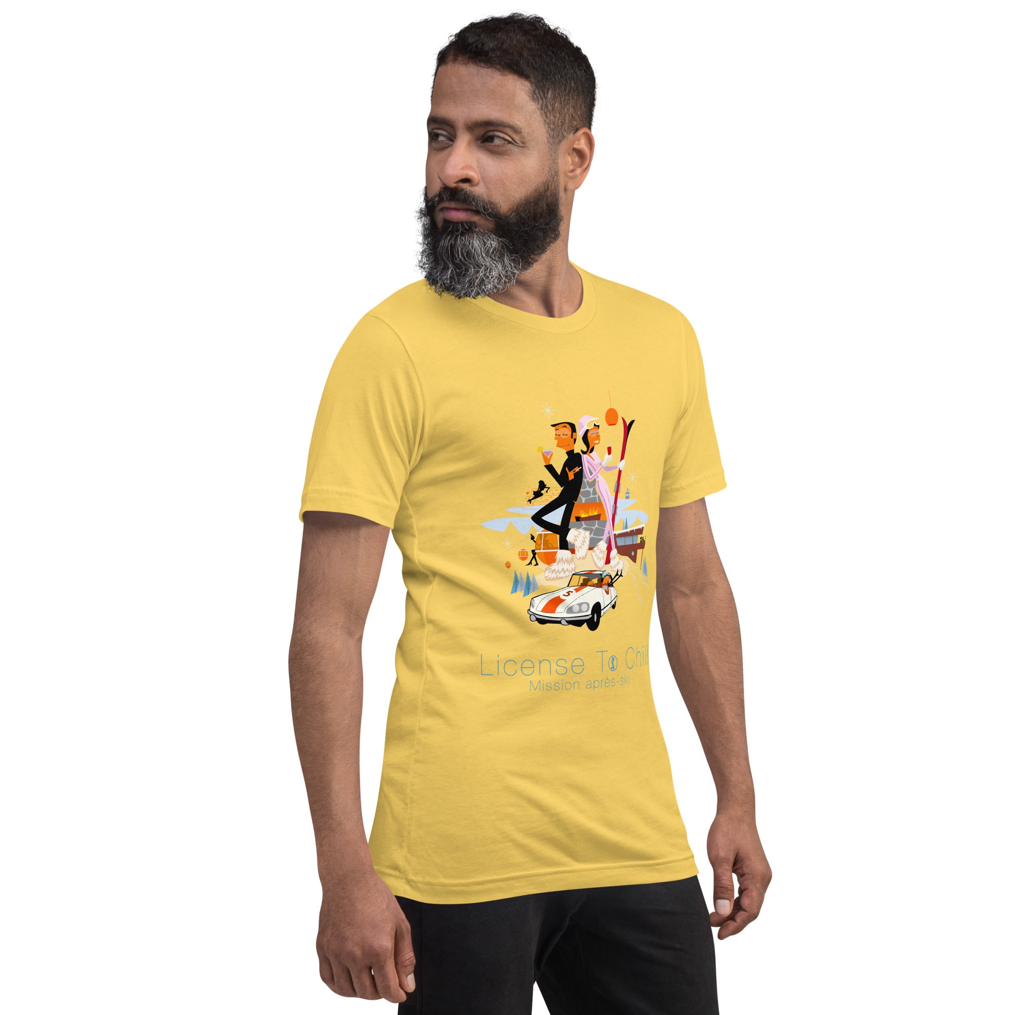 Unisex cotton t-shirt License to Chill Mission Après-Ski on bright colors