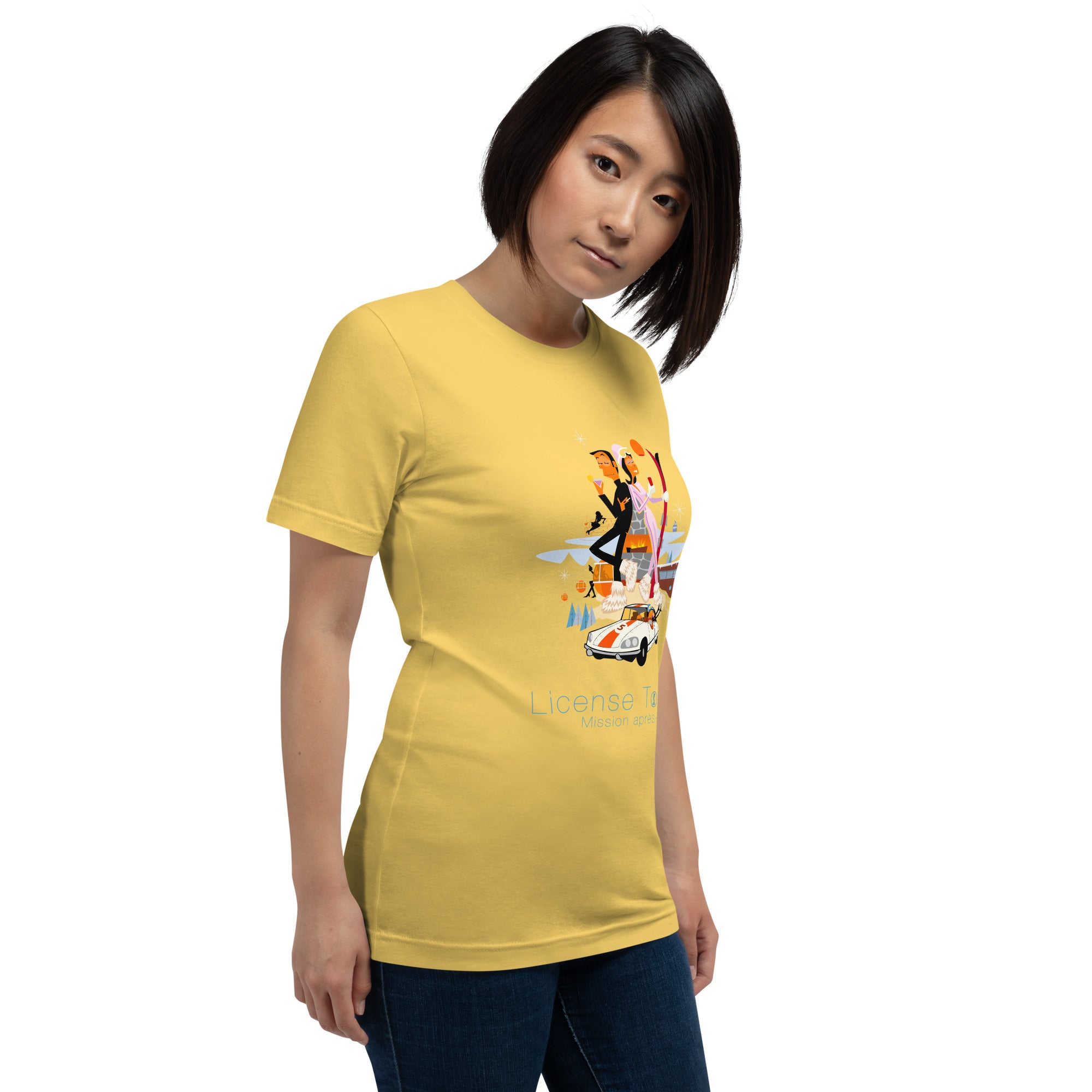 Unisex cotton t-shirt License to Chill Mission Après-Ski on bright colors
