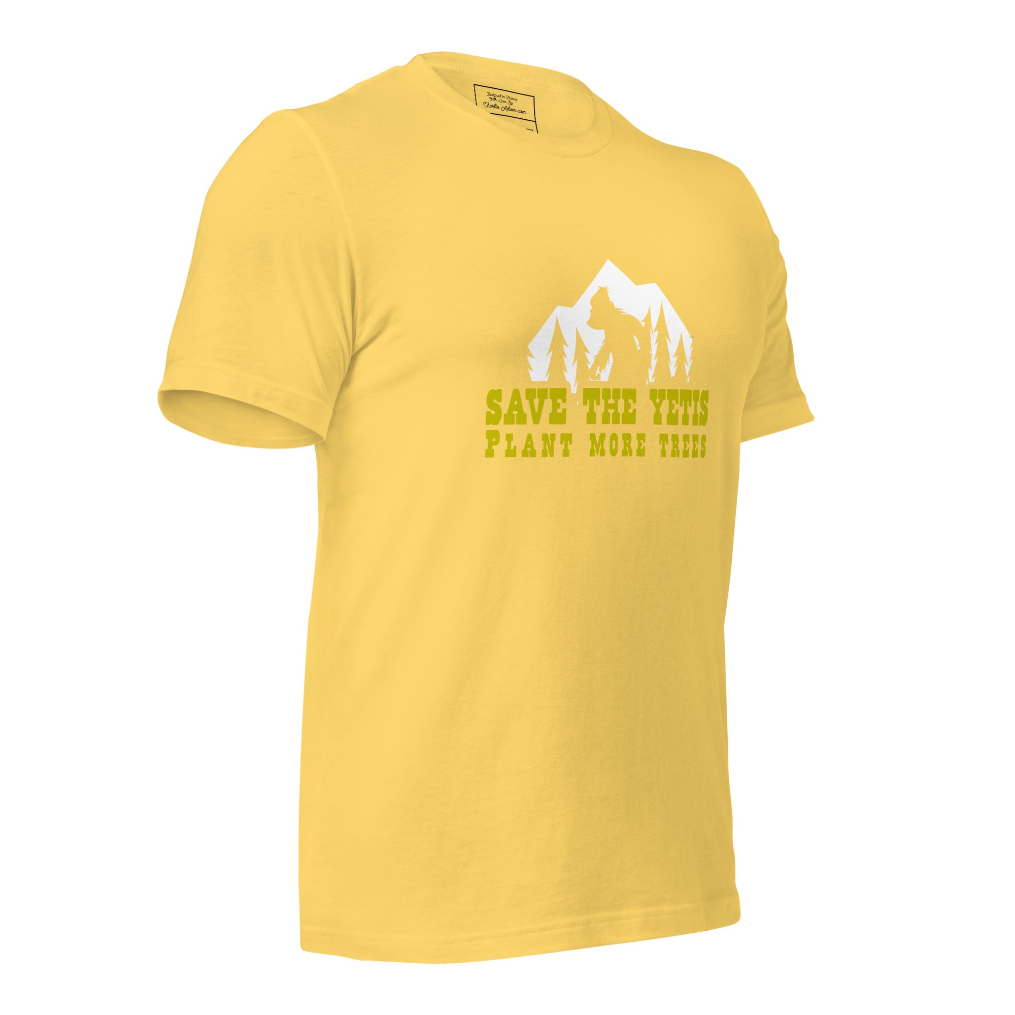 Unisex cotton t-shirt Save the Yetis Plant more Trees on bright colors (front & back)
