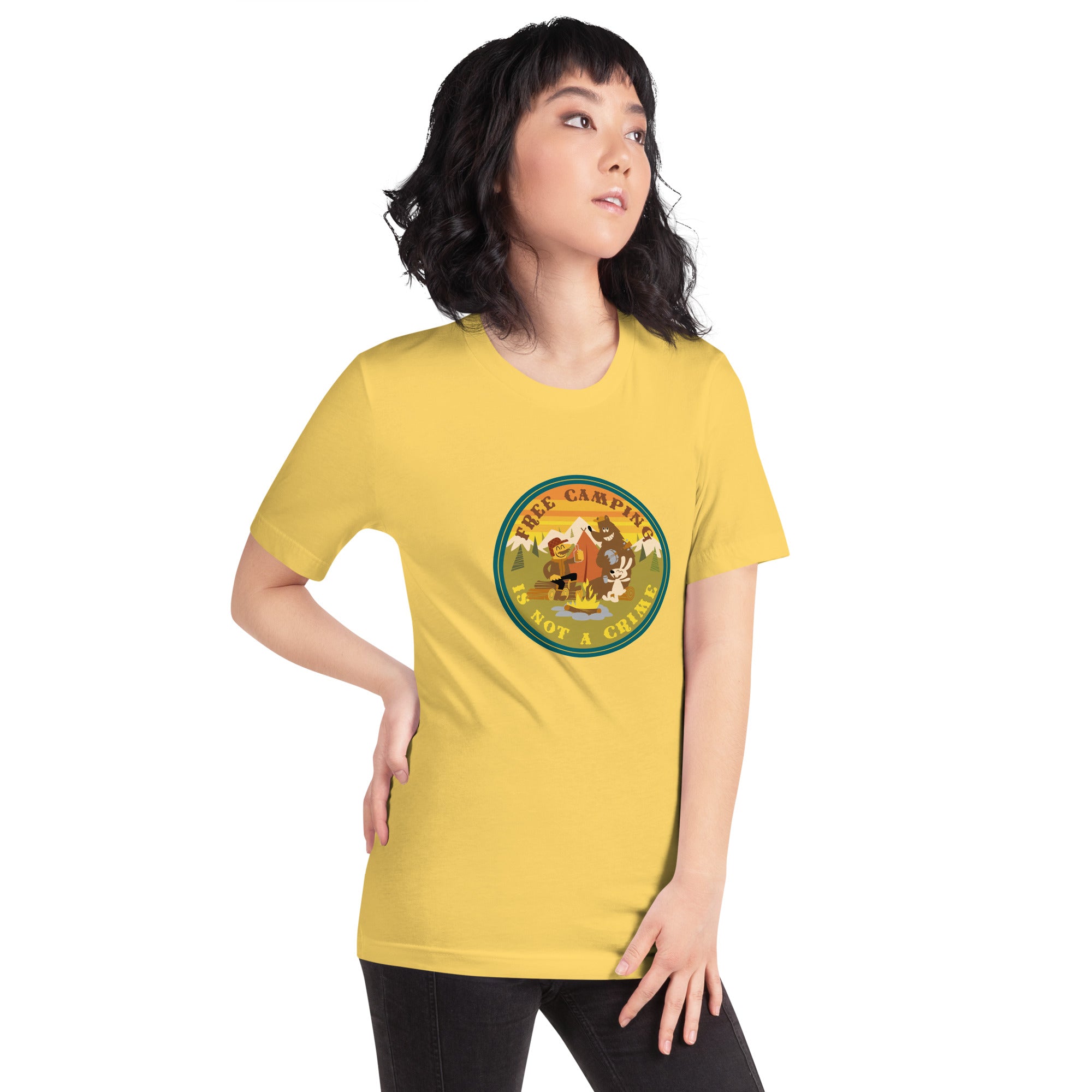 Unisex cotton t-shirt Free Camping is not a Crime on bright colors