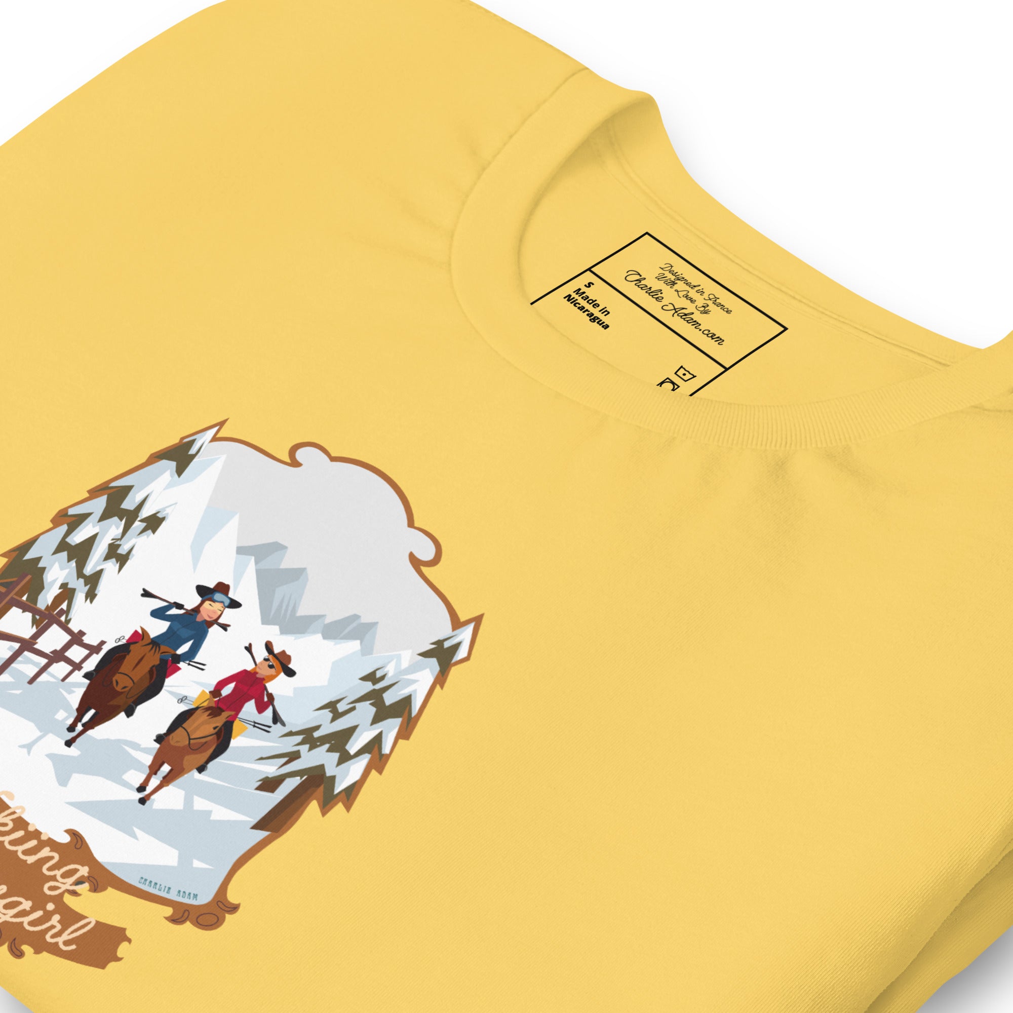 T-shirt en coton unisexe The Skiing Cowgirl sur couleurs vives