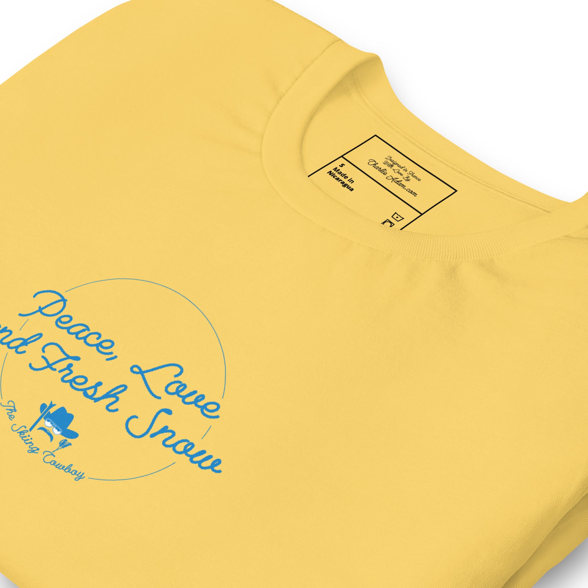 T-shirt en coton unisexe Peace, Love and Fresh Snow sur couleurs vives