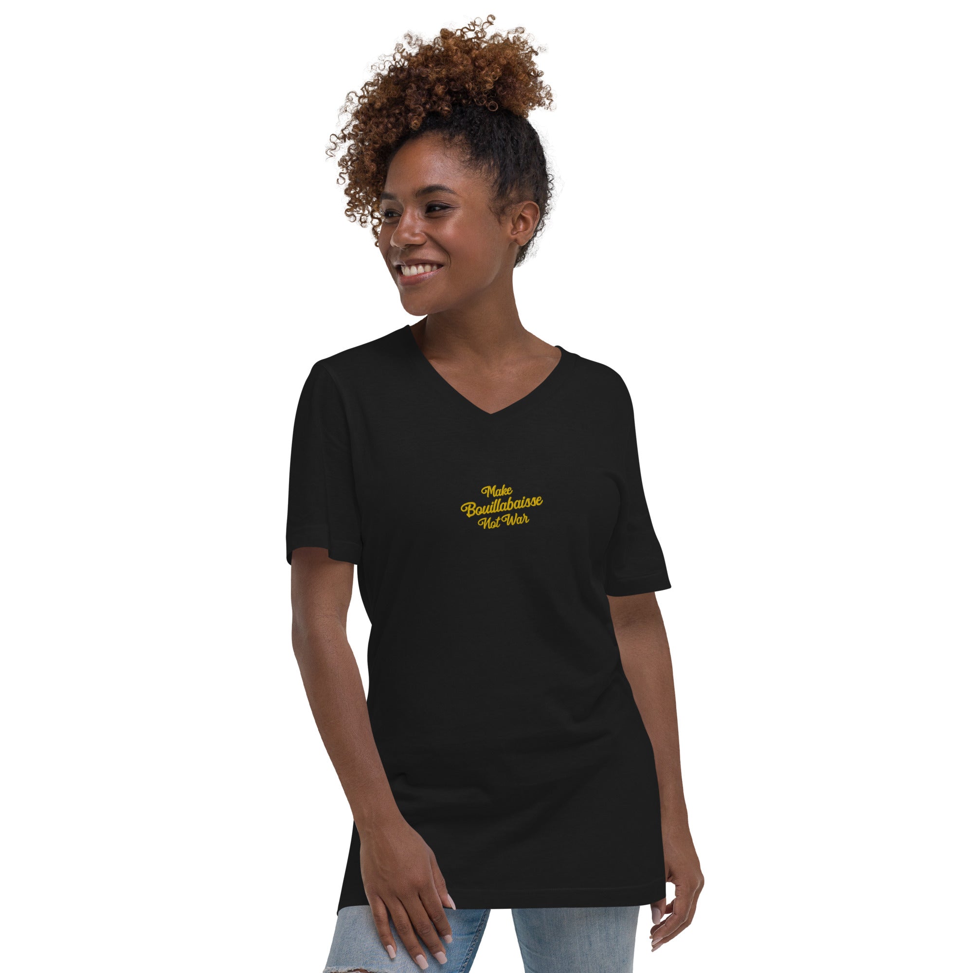 T-shirt unisexe Col V T-Shirt Make Bouillabaisse Not War brodé