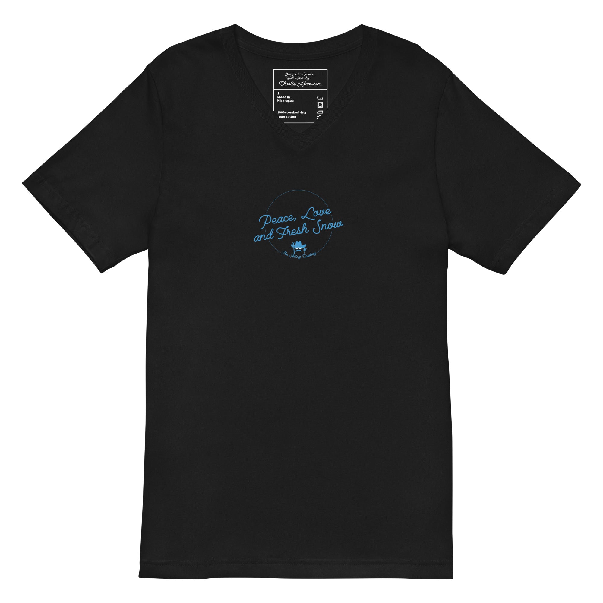 T-shirt unisexe Col V Peace, Love and Fresh Snow