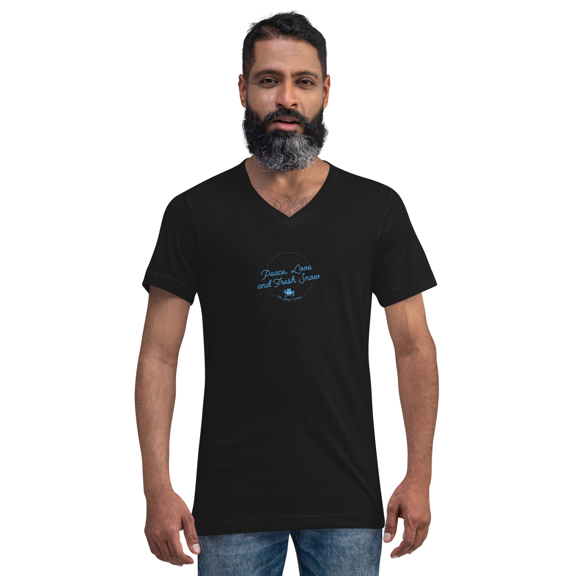 T-shirt unisexe Col V Peace, Love and Fresh Snow