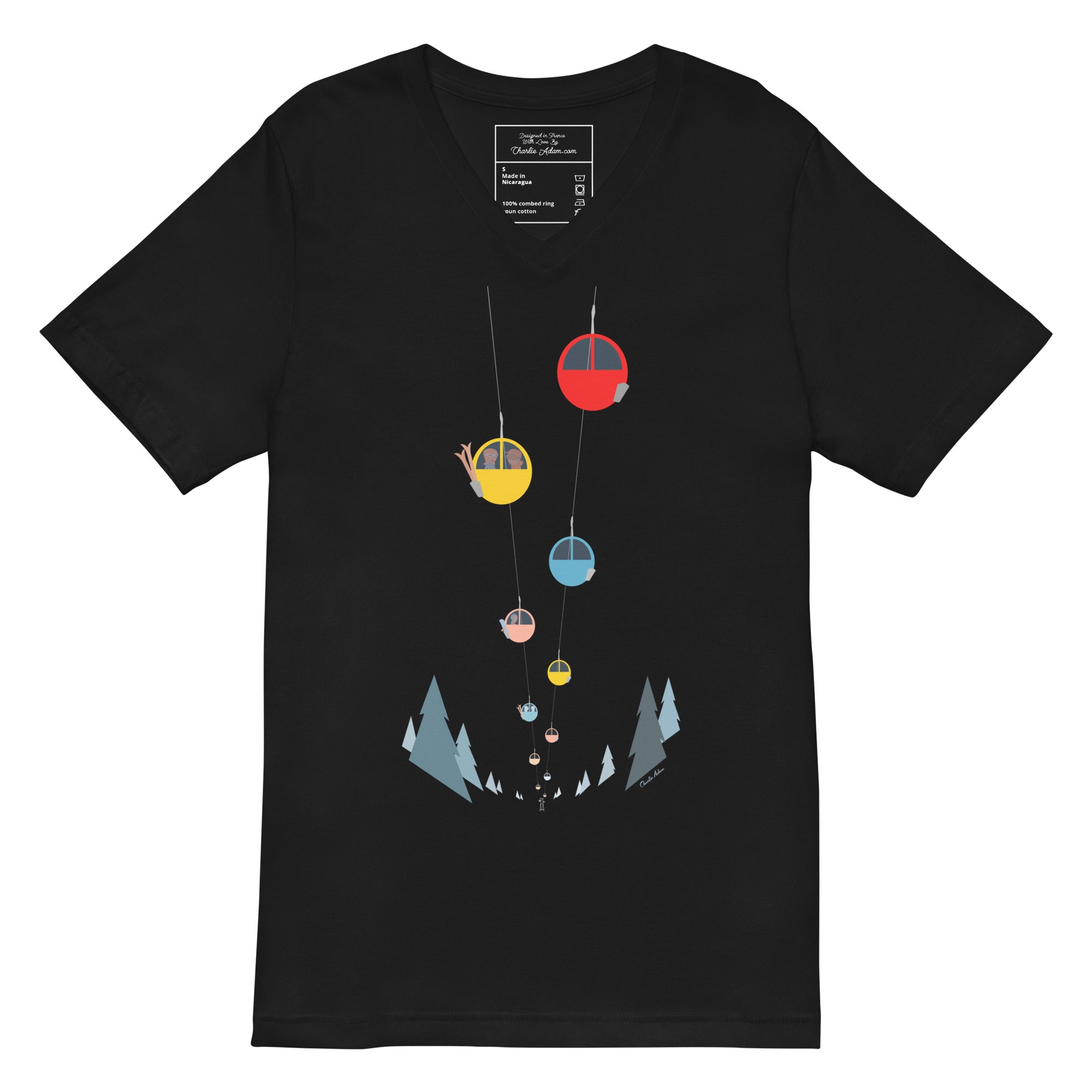 T-shirt unisexe Col V Gondolas in the mist