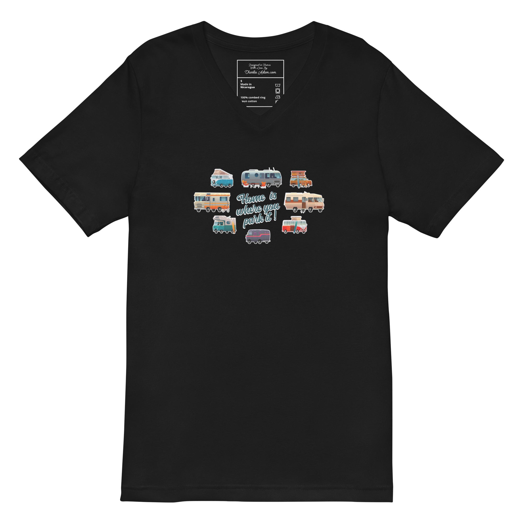 Unisex V-Neck T-Shirt Square Vintage Campers