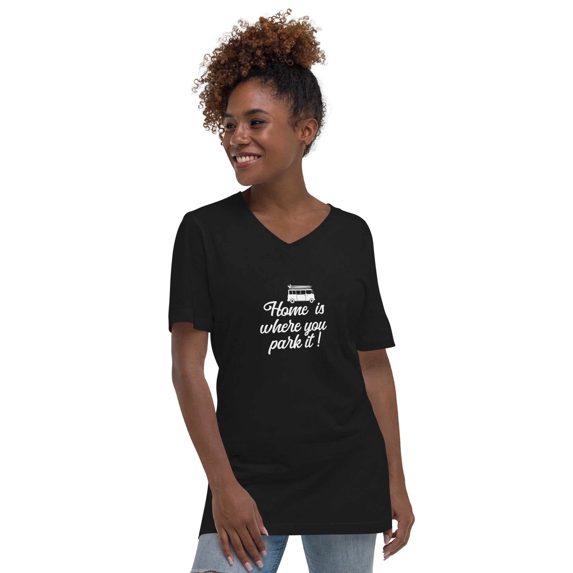Unisex V-Neck T-Shirt White Surf Combi Home is where you park it