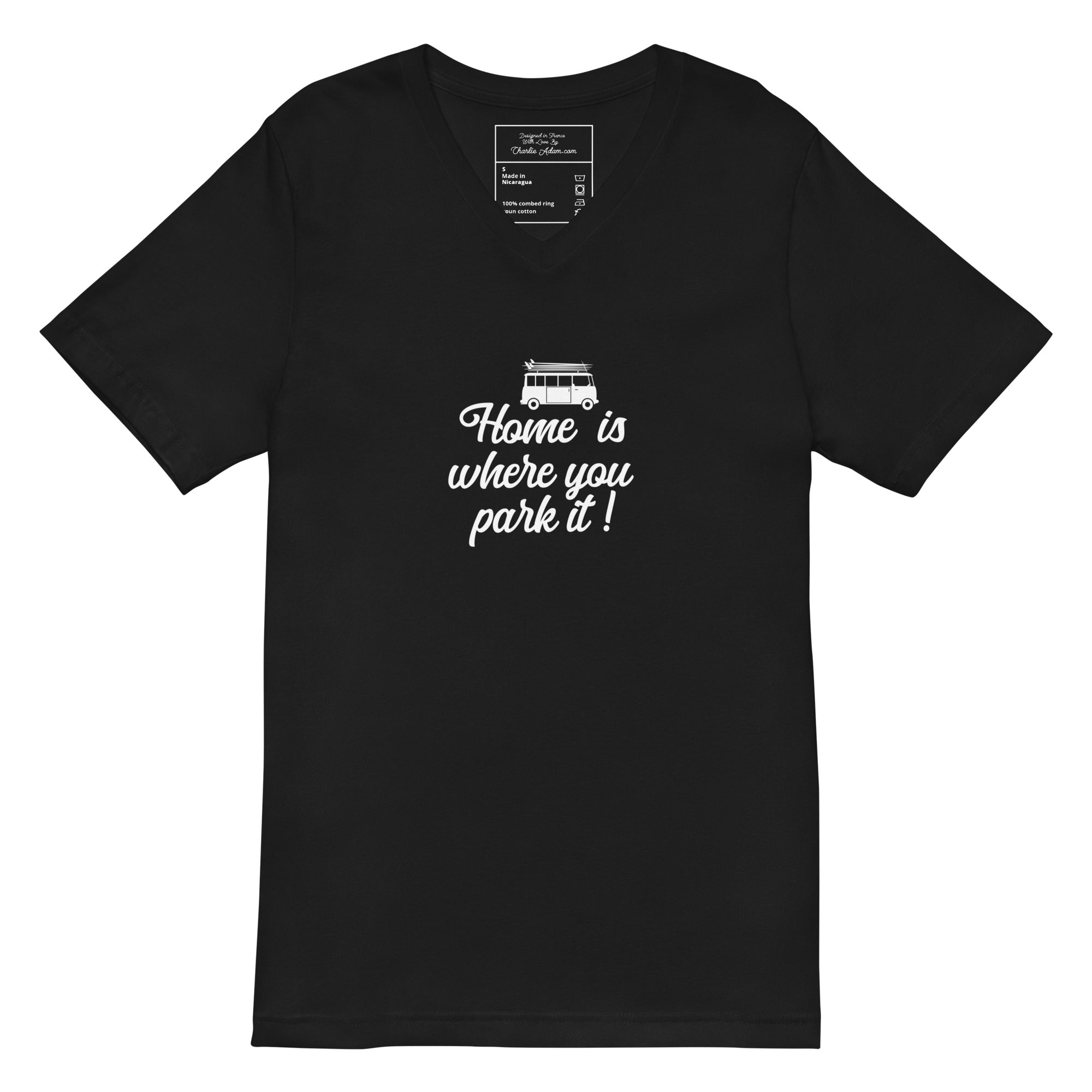 Unisex V-Neck T-Shirt White Surf Combi Home is where you park it
